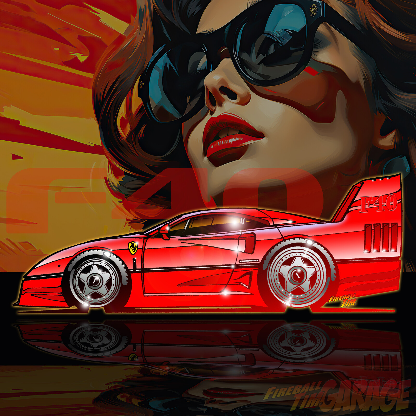 Ferrari F40 Concept Art Automotive Pop Culture by Fireball Tim Garage