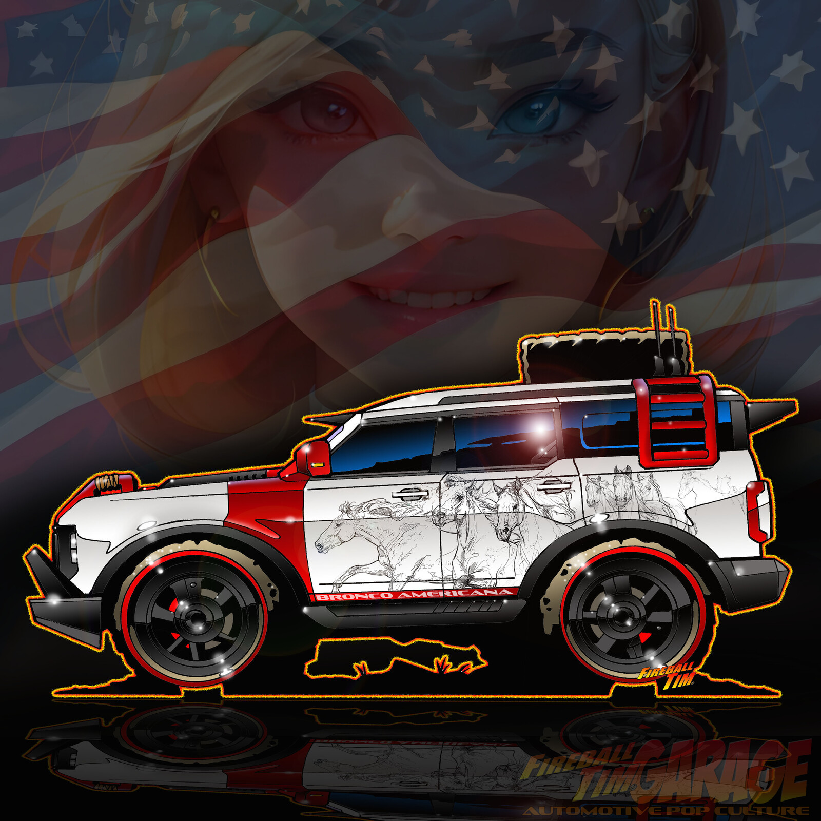Ford Bronco Automotive Pop Culture Concept Art by Fireball Tim Garage