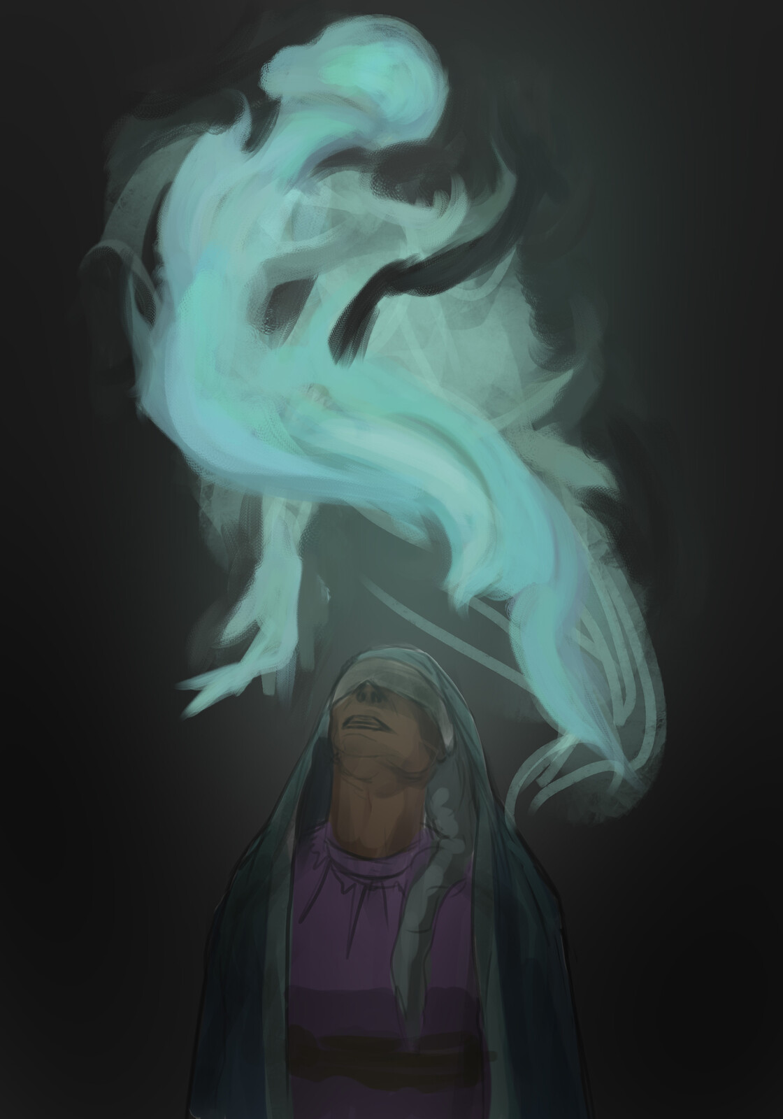 Original colour roughs. I went through several stages of adjusting the contrast between here and the final piece to get the right lighting and focus.