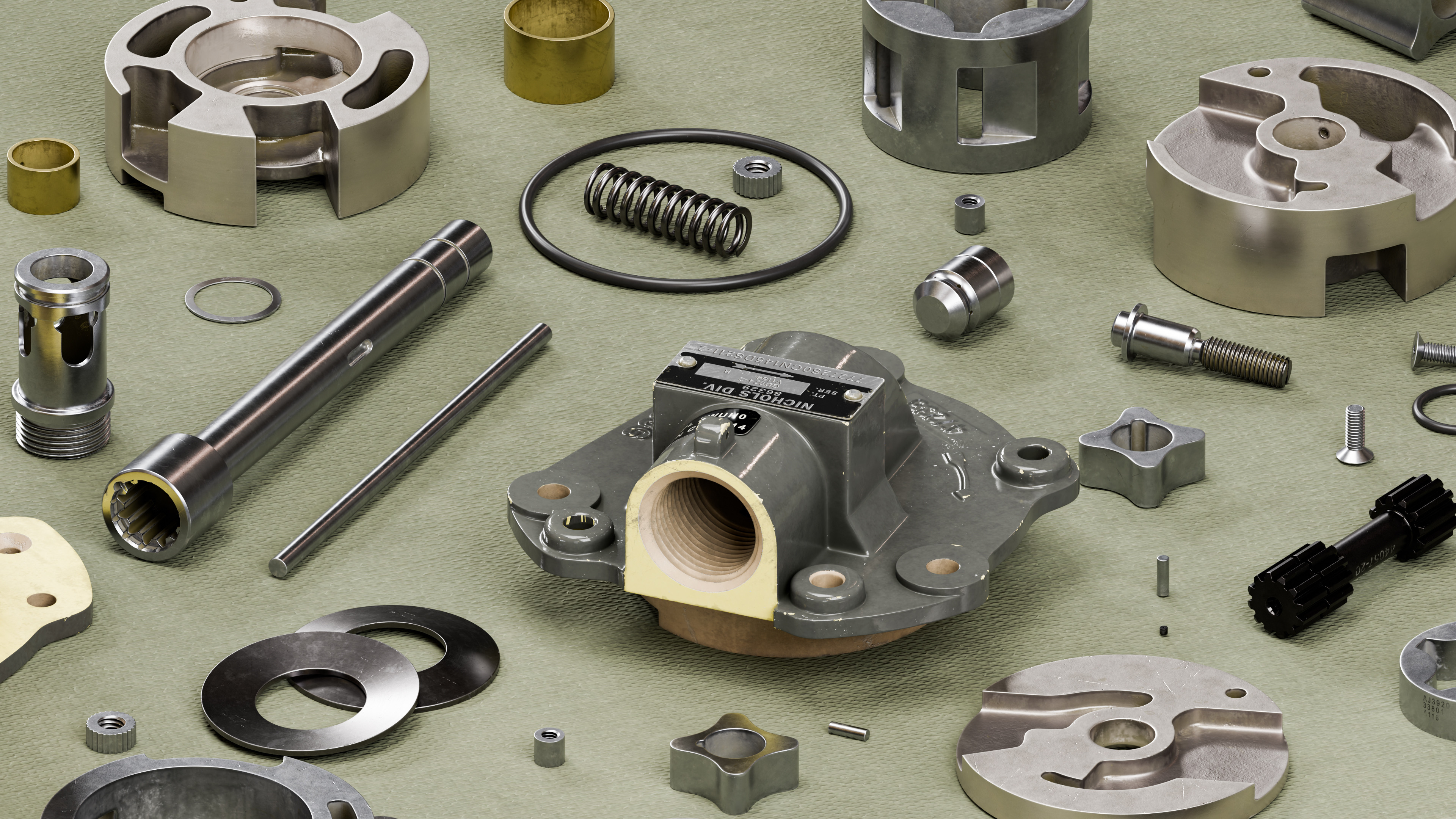 Close-up of disassembled parts.