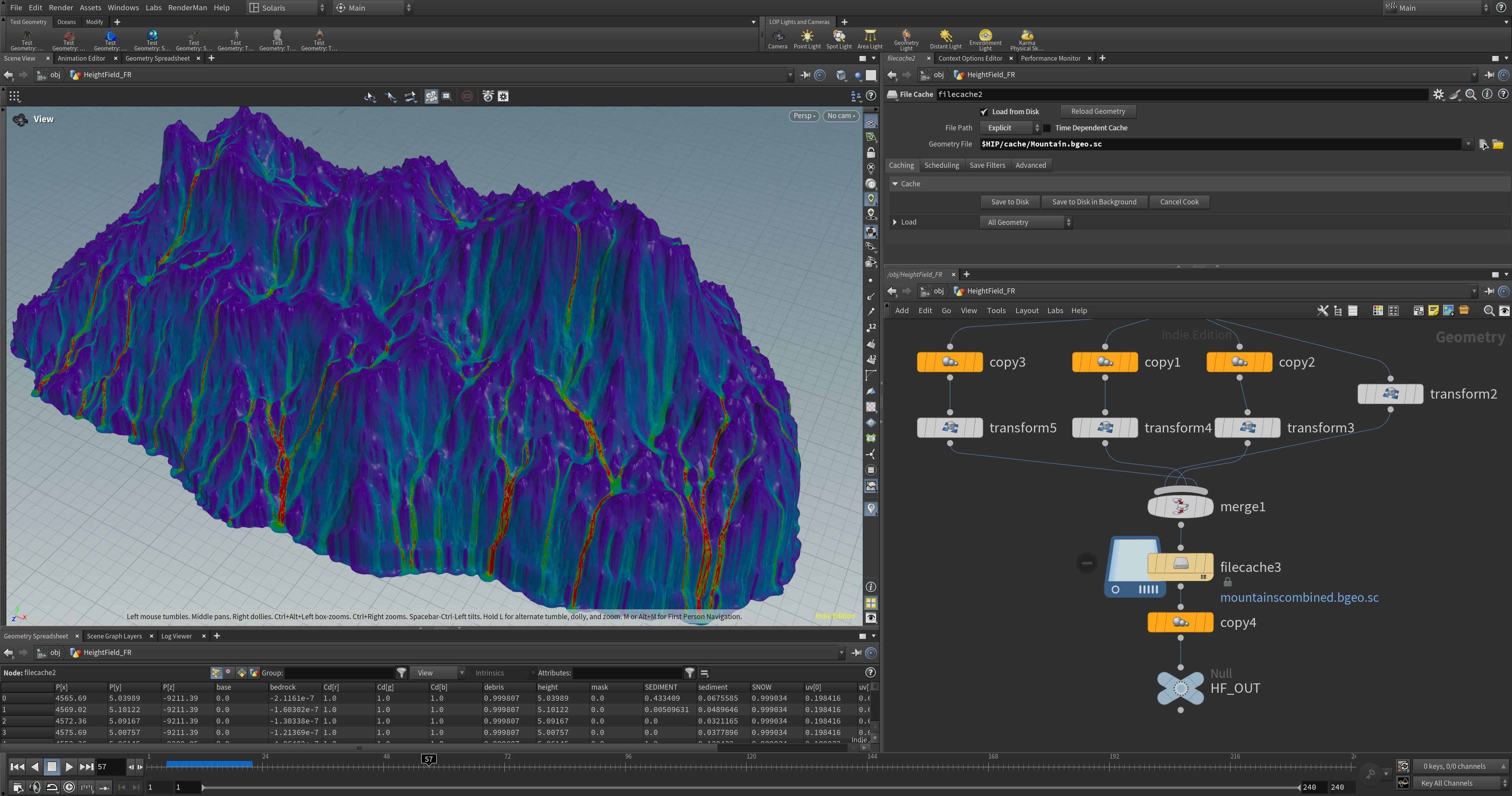 This was one of the masks created from the erosion sim. I do plan to go back over the mountains and take them up a notch, but in the mean time this was used inside the shader to give some added colour variation to the snow. 