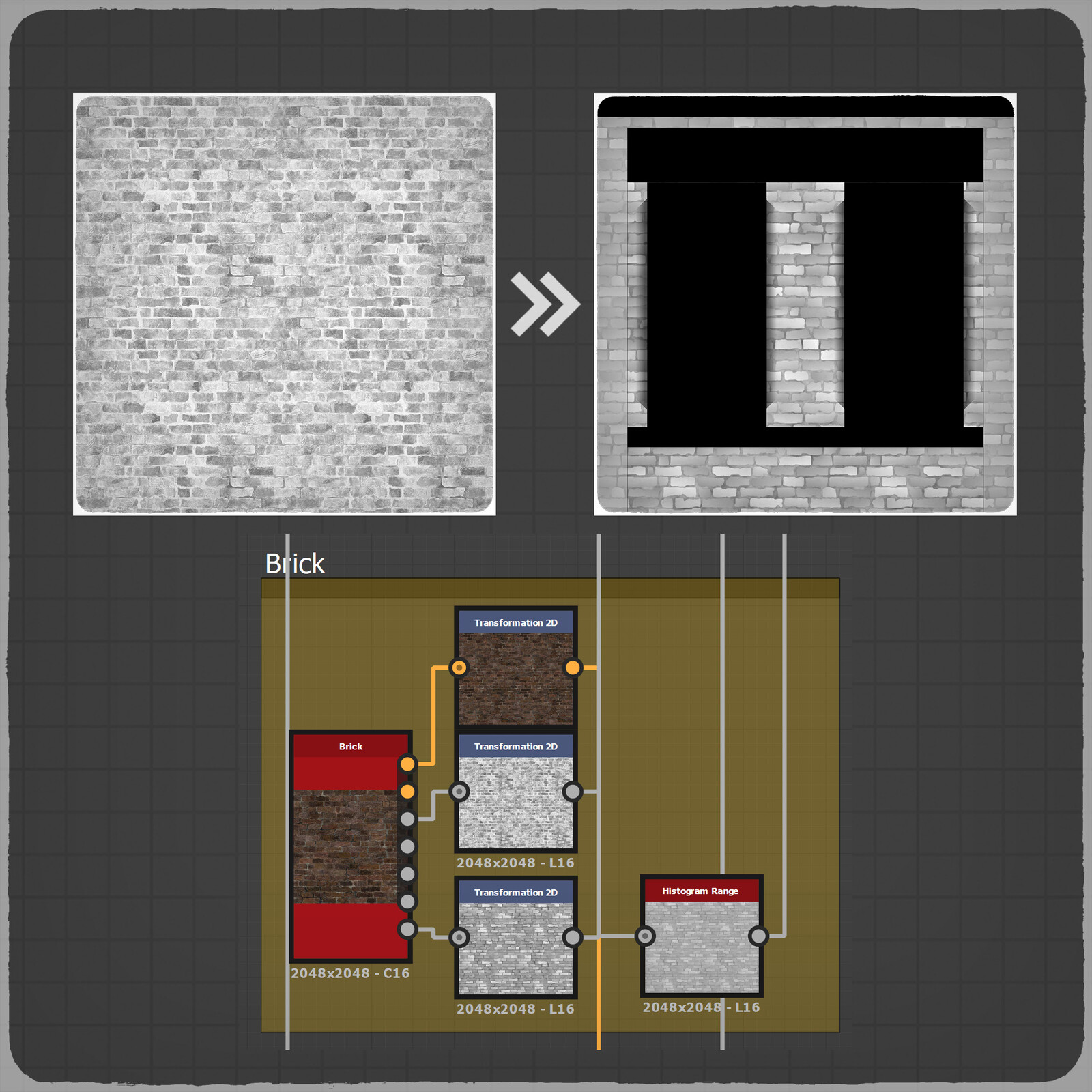 Next, I combined the base shape with the brick node I had prepared.
