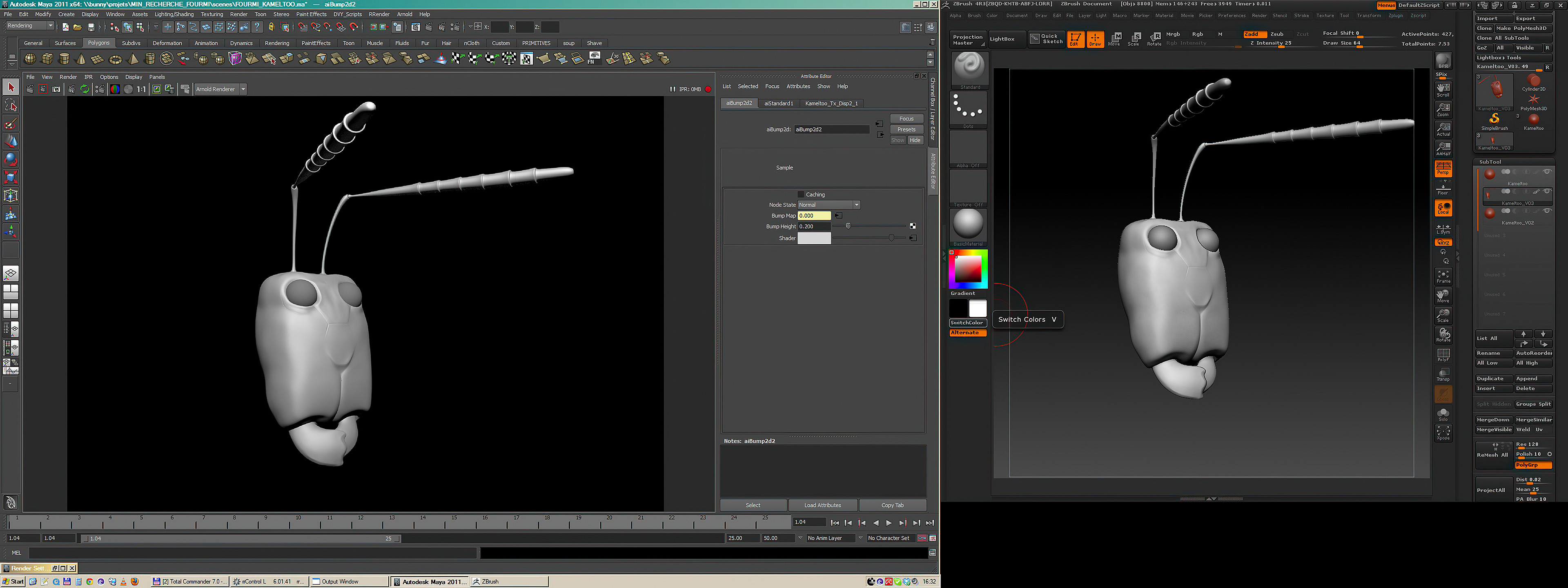 Arnold Rendering showing displacement map parity with Zbrush viewport.