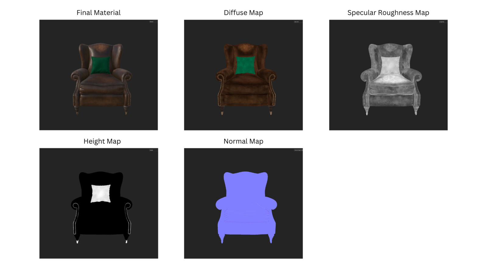 Above you can see the texture maps applied to the model