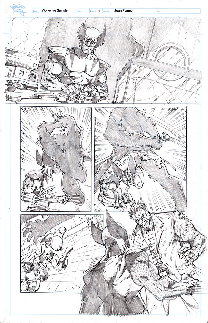Wolverine sample page 1 

Based on a Marvel test script.

Pencils by Sean Forney