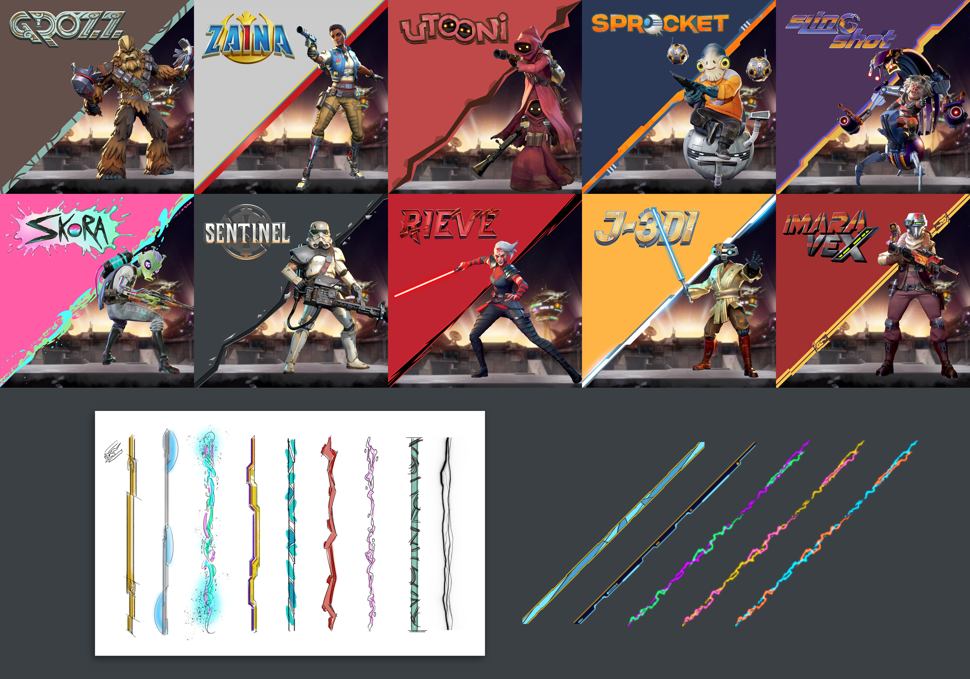 Graphic Dividers - Created for each character alongside miscellaneous designs.  