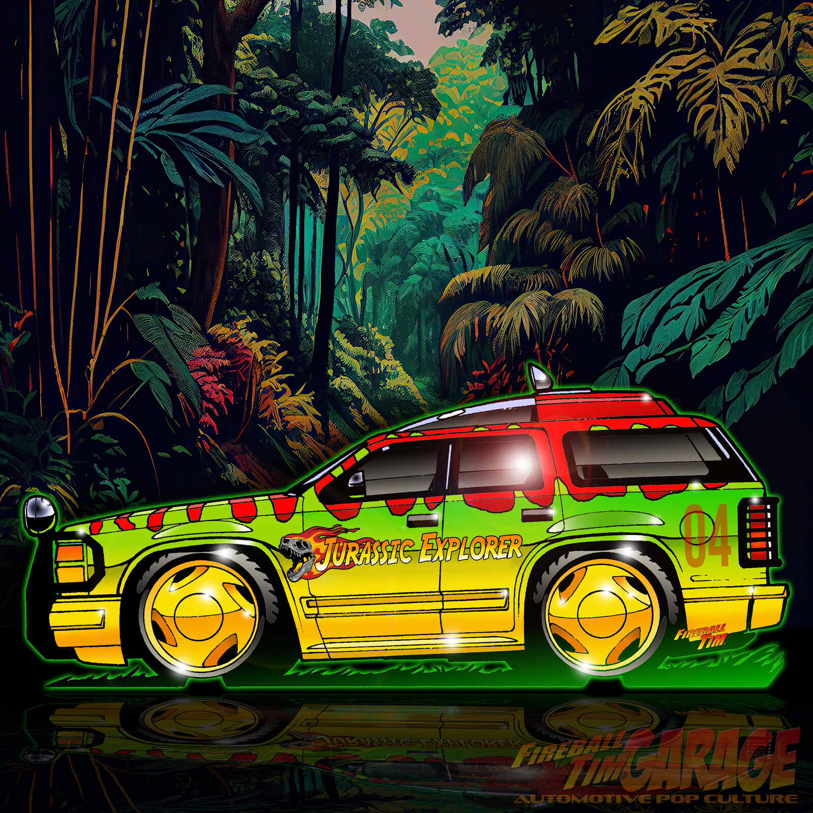 Jurassic Park Automotive Pop Culture Concept Art by Fireball Tim Garage