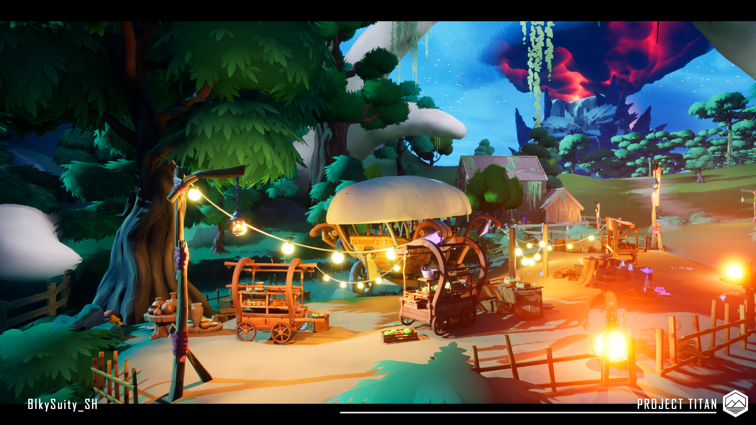 Airship Market. The traders from Night Market always fly their airships to the village. They often sell unusual items brought by travellers from all over the world of Titan.