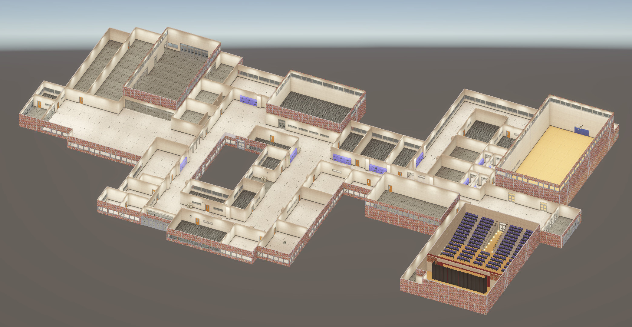 An orthographic view of the entire school.