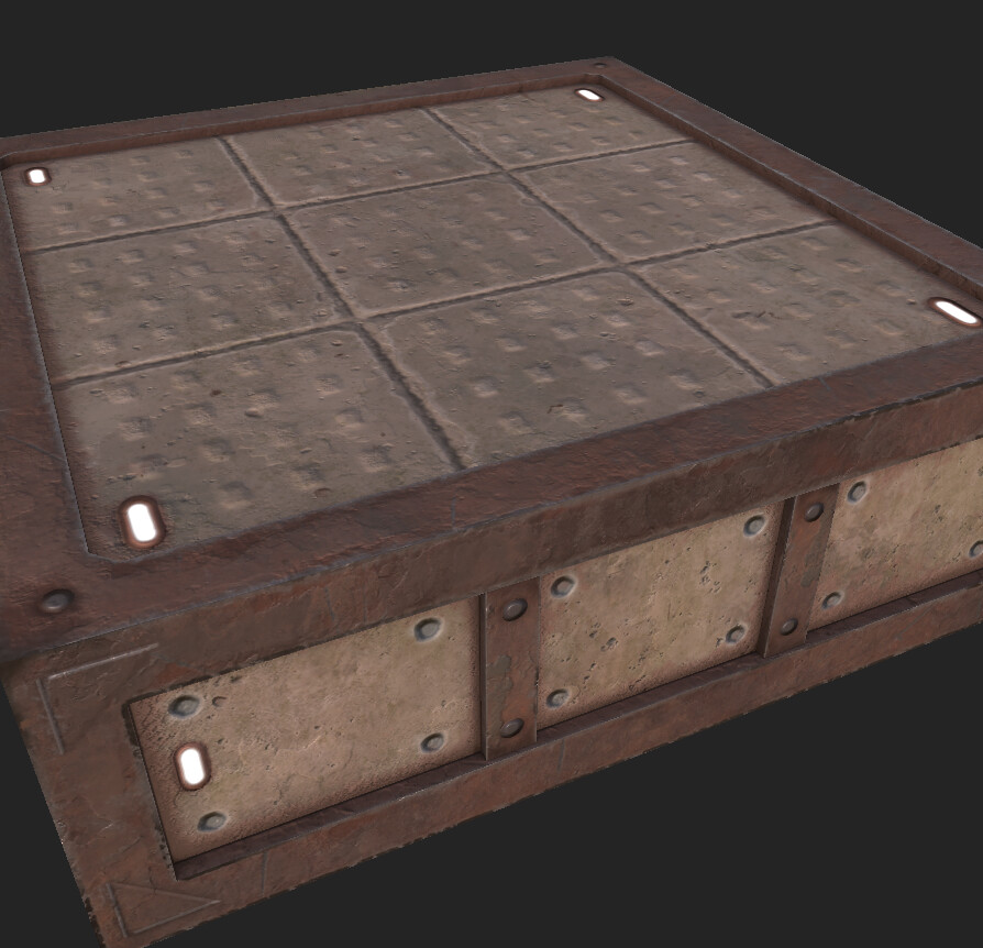 Prototype material test for the grungy concrete and rusted steel visuals