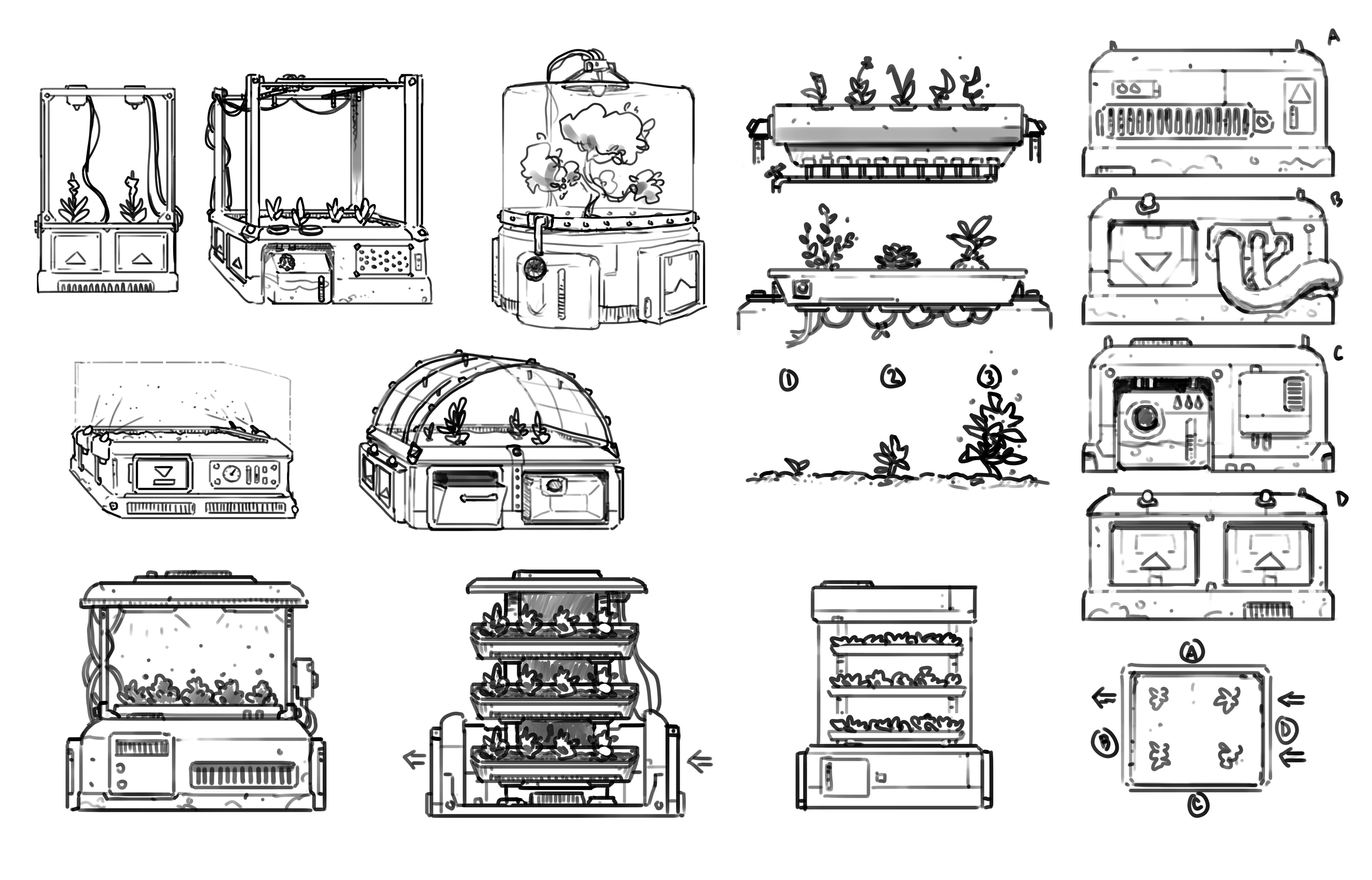 Planter exploration. We hadn't yet decided how prominently to feature any hydroponics or terrarium features.