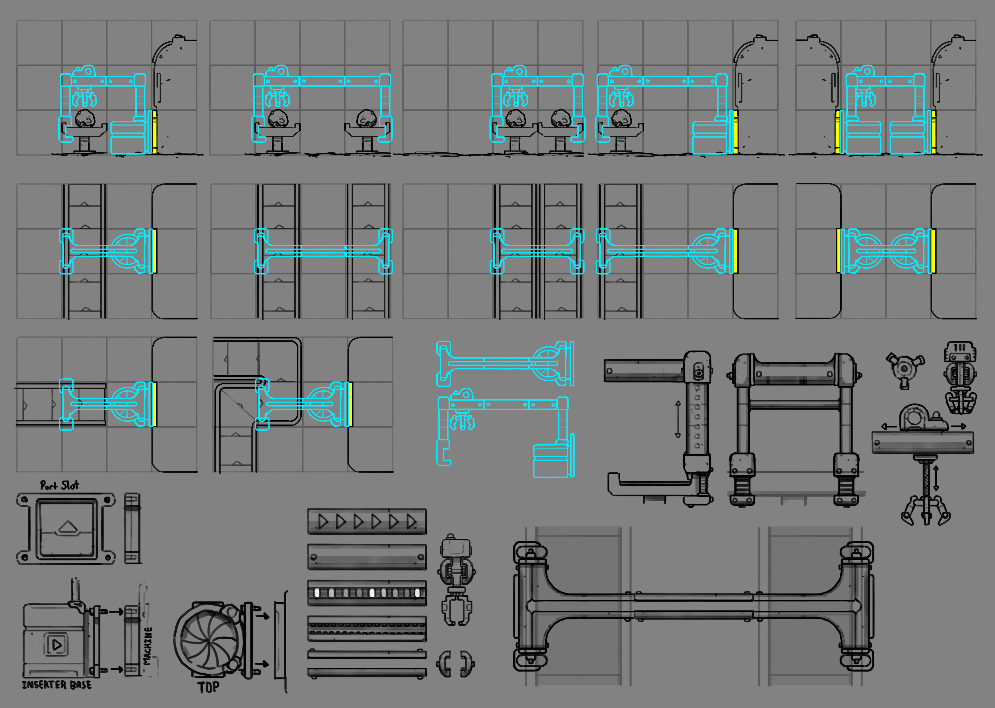 A more refined crane concept. It allowed for a few nice QoL features like scaling length, but was ultimately scrapped for various reasons.