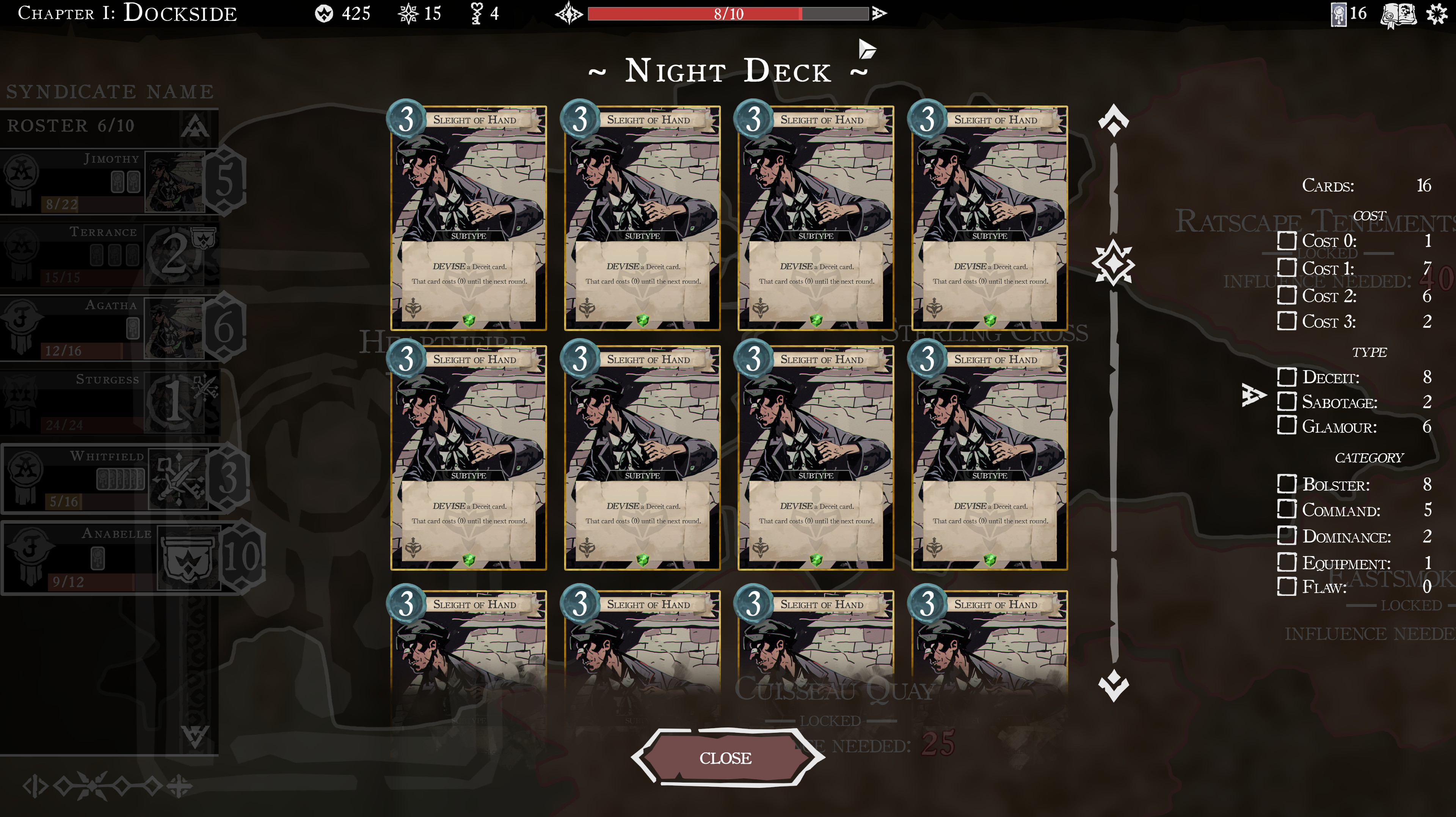 Full deck overview, including filters for easy searching.