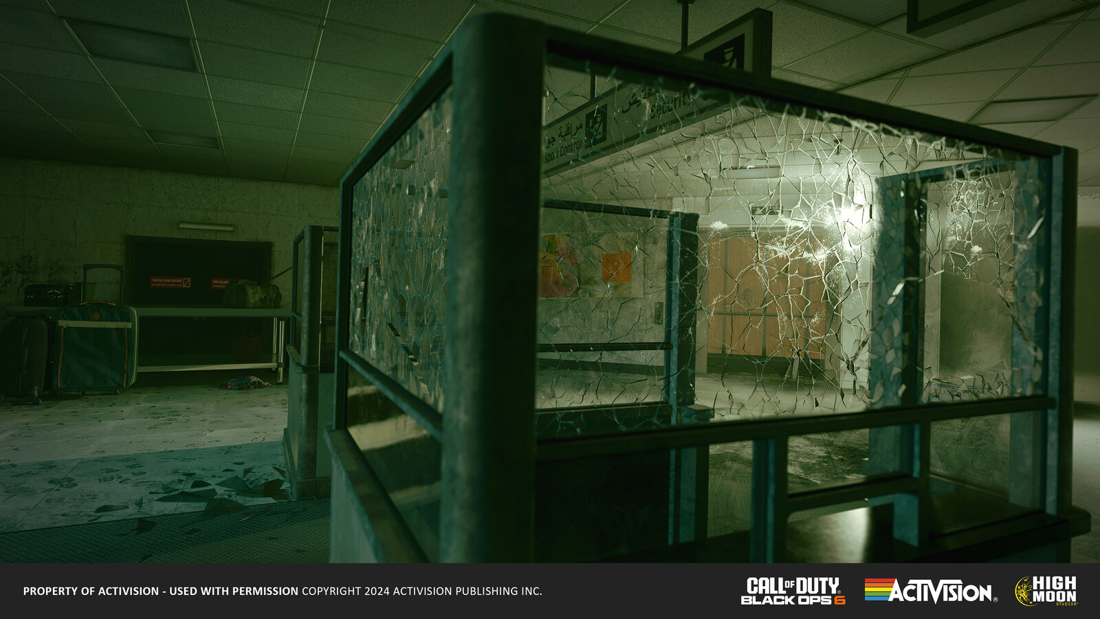 Security Area: Responsible for broken glass material that only reveals when player shoots.