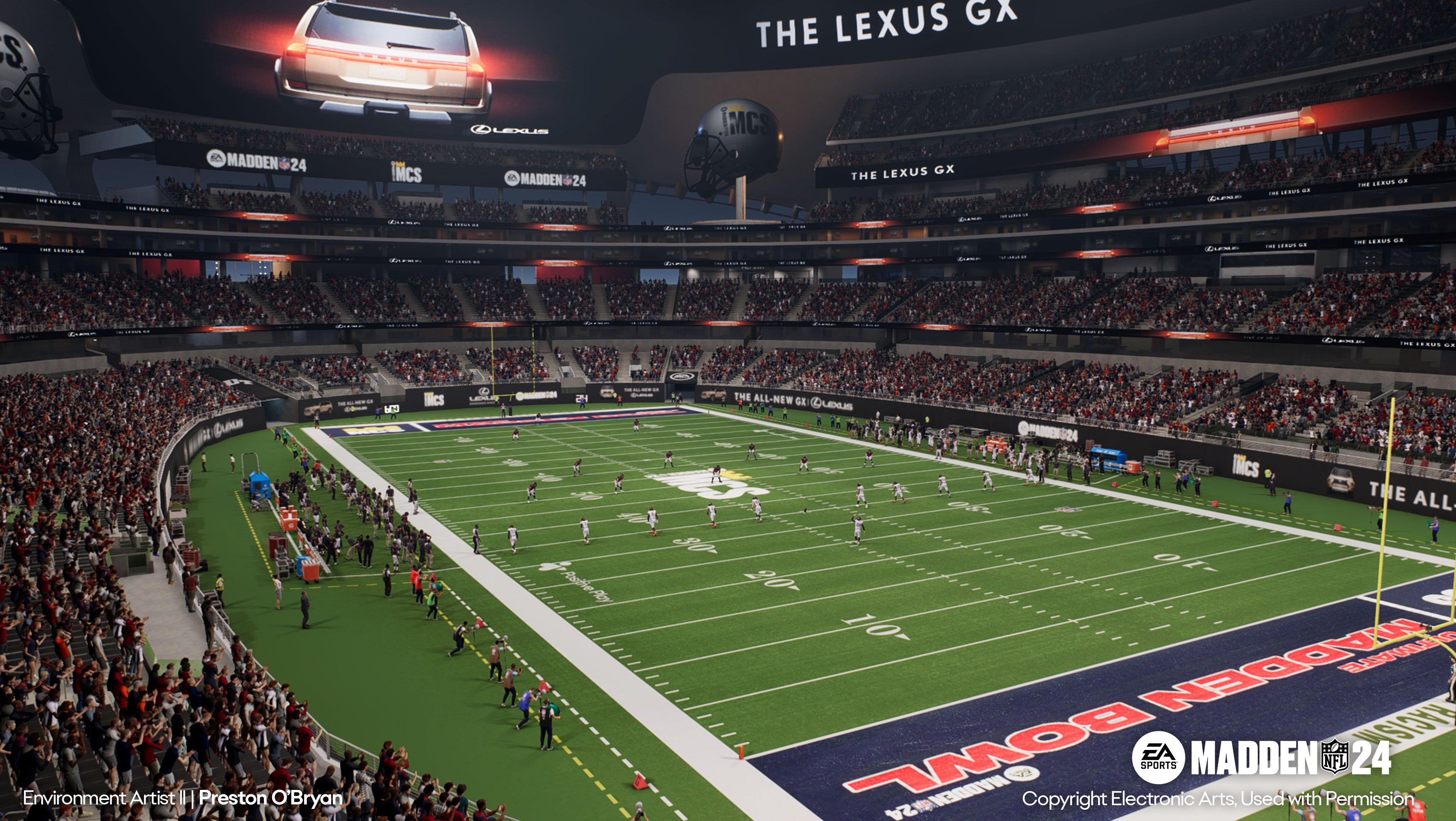 Our MCS stadium used for our competitive gaming events. Worked closely with tech art to set this stadium up with skinning tech that allows different logo loadouts to be displayed dependent on what event is selected. 