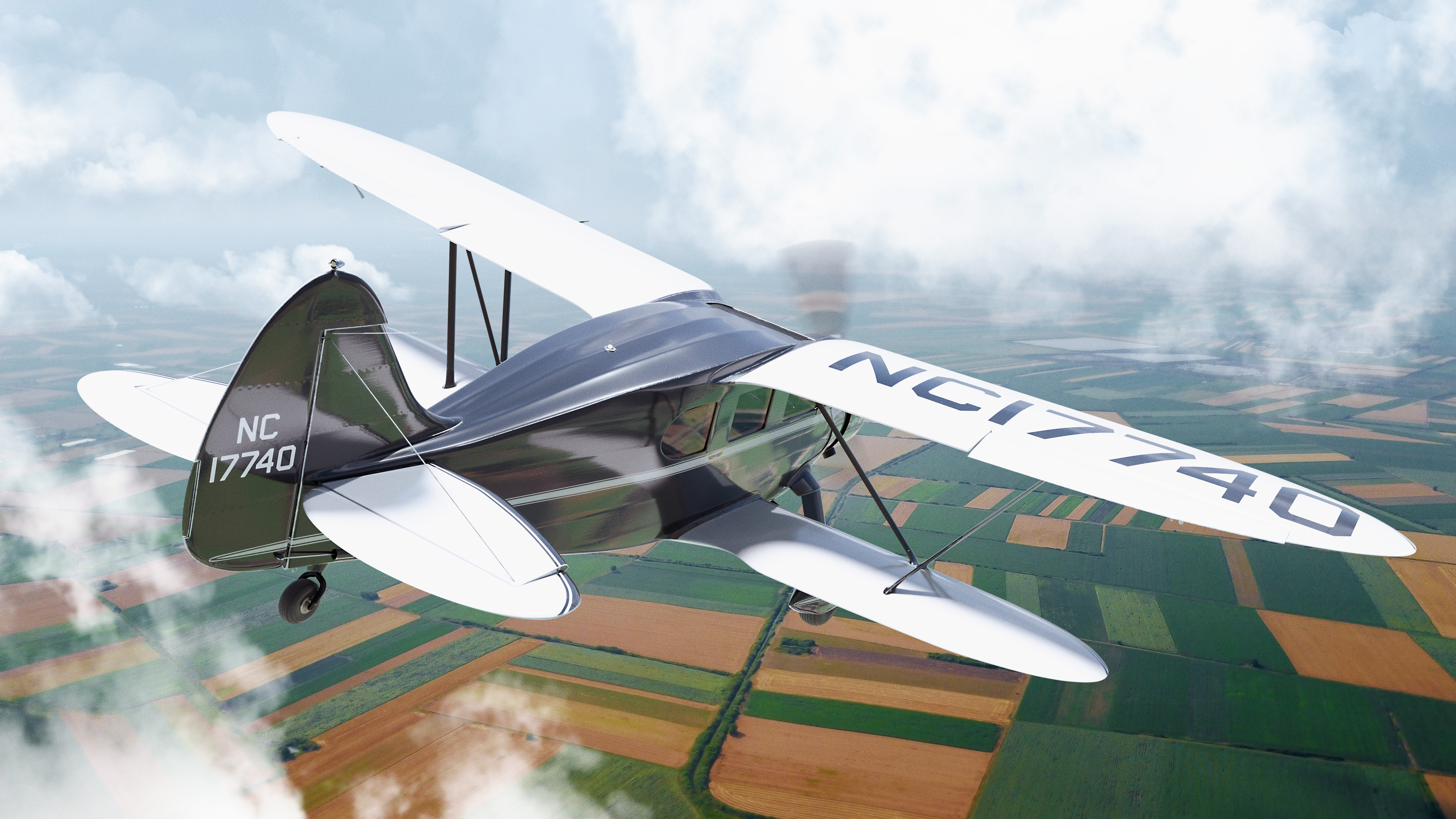 Flying through the clouds.