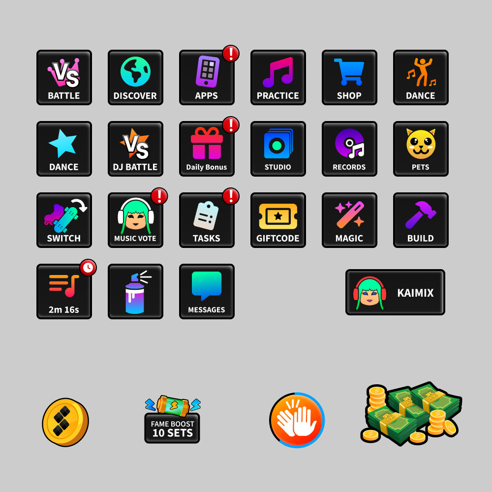 A selection of icons which are contextually arranged on the GUI