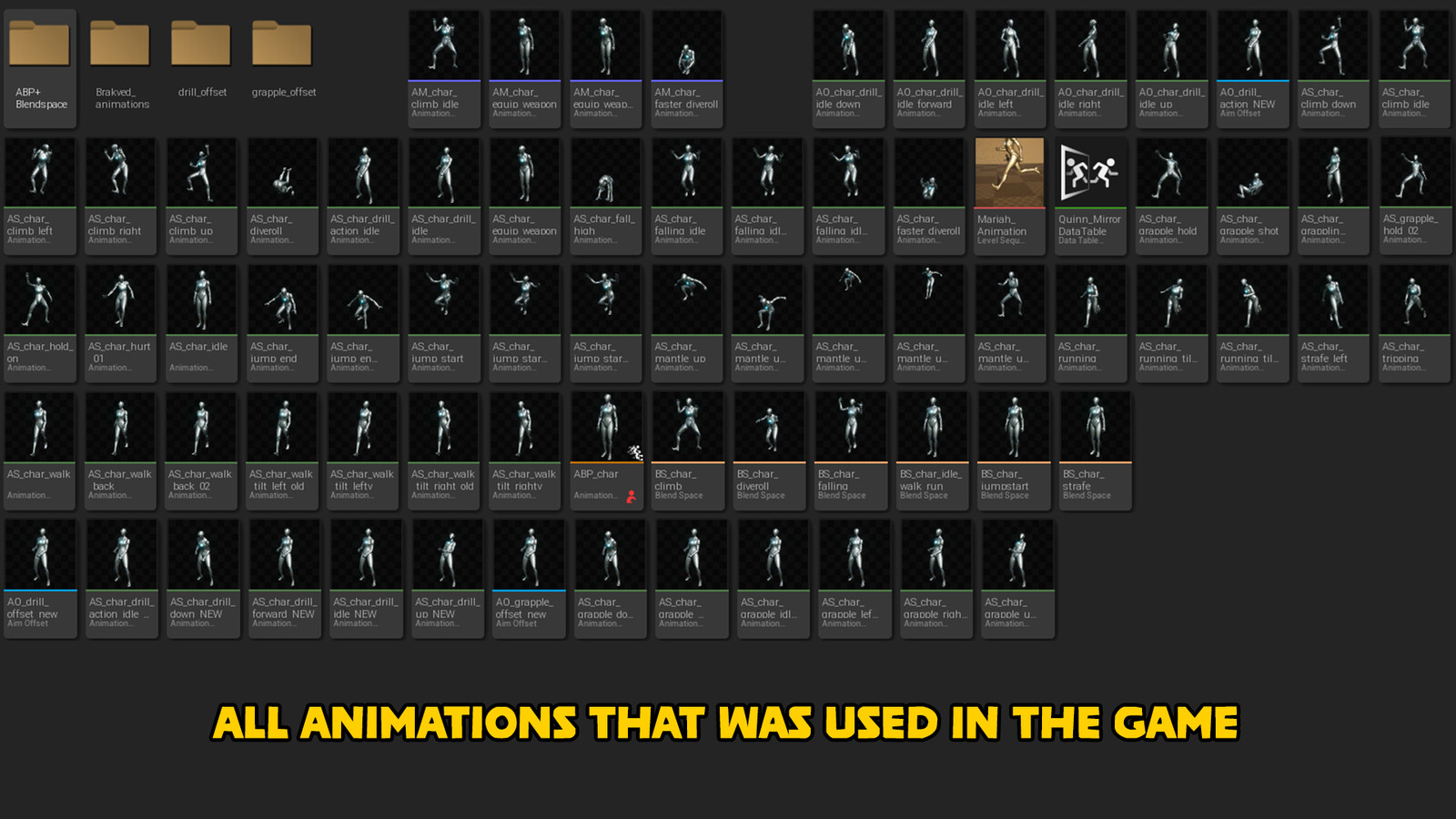 All animations, blendspaces and ABP I made in 9 weeks. 