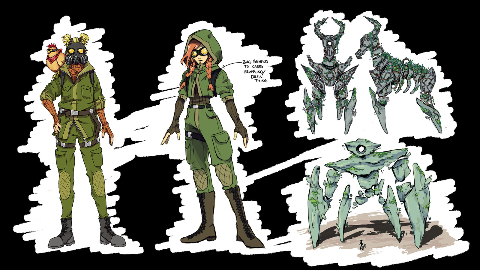 Concept art I made for player character + Enemy