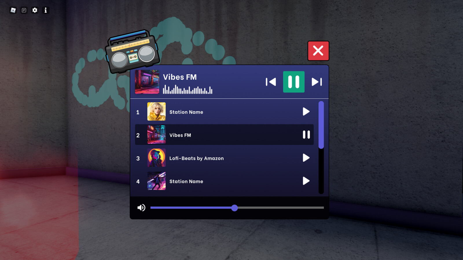 Radio (music) selection. There was an idea that the game would include a boombox and players could choose their music