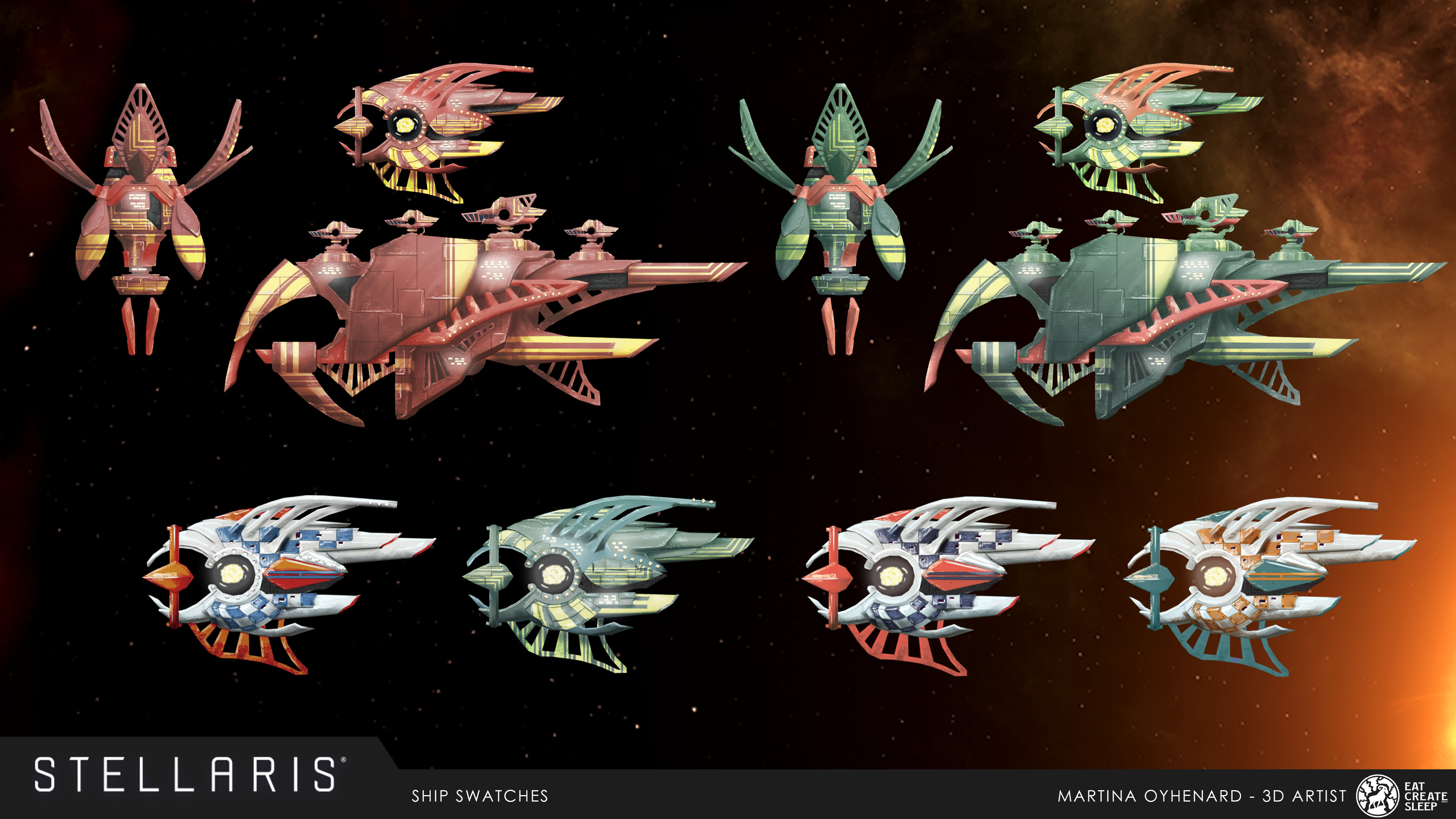 Color swatches painter over ship models for material exploration
