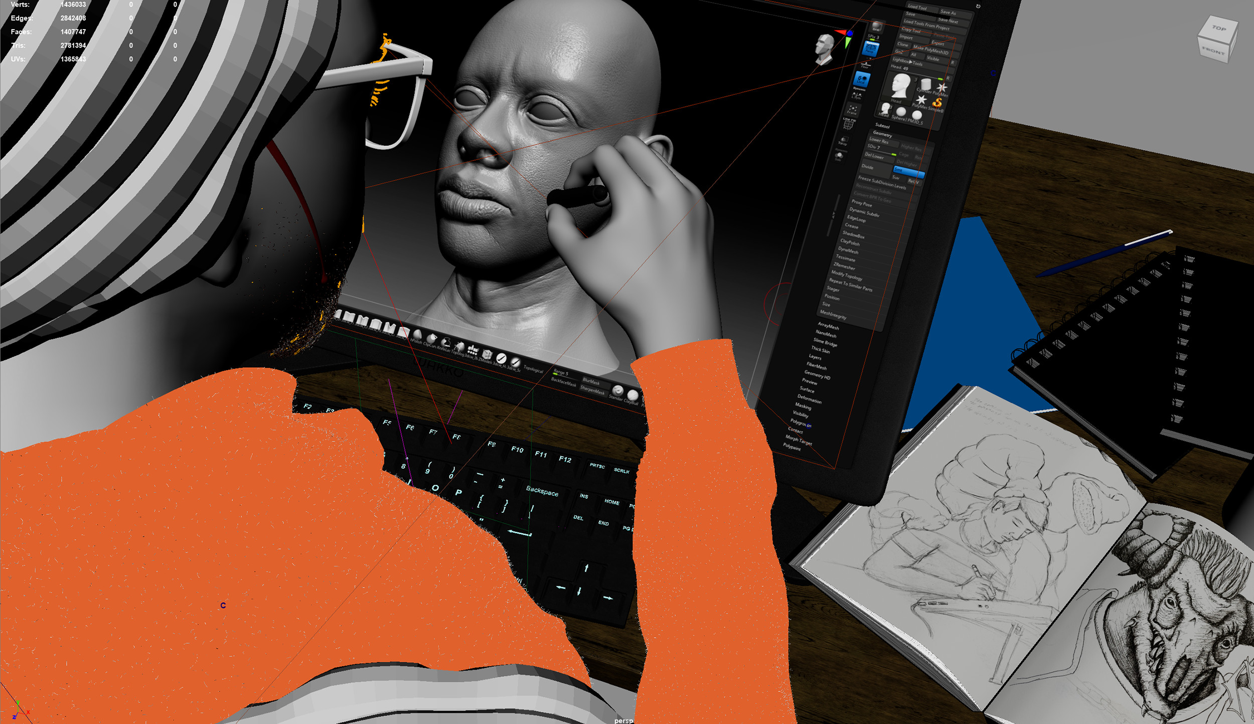 scene layout crop showing original concept sketch drawing in the sketchbook