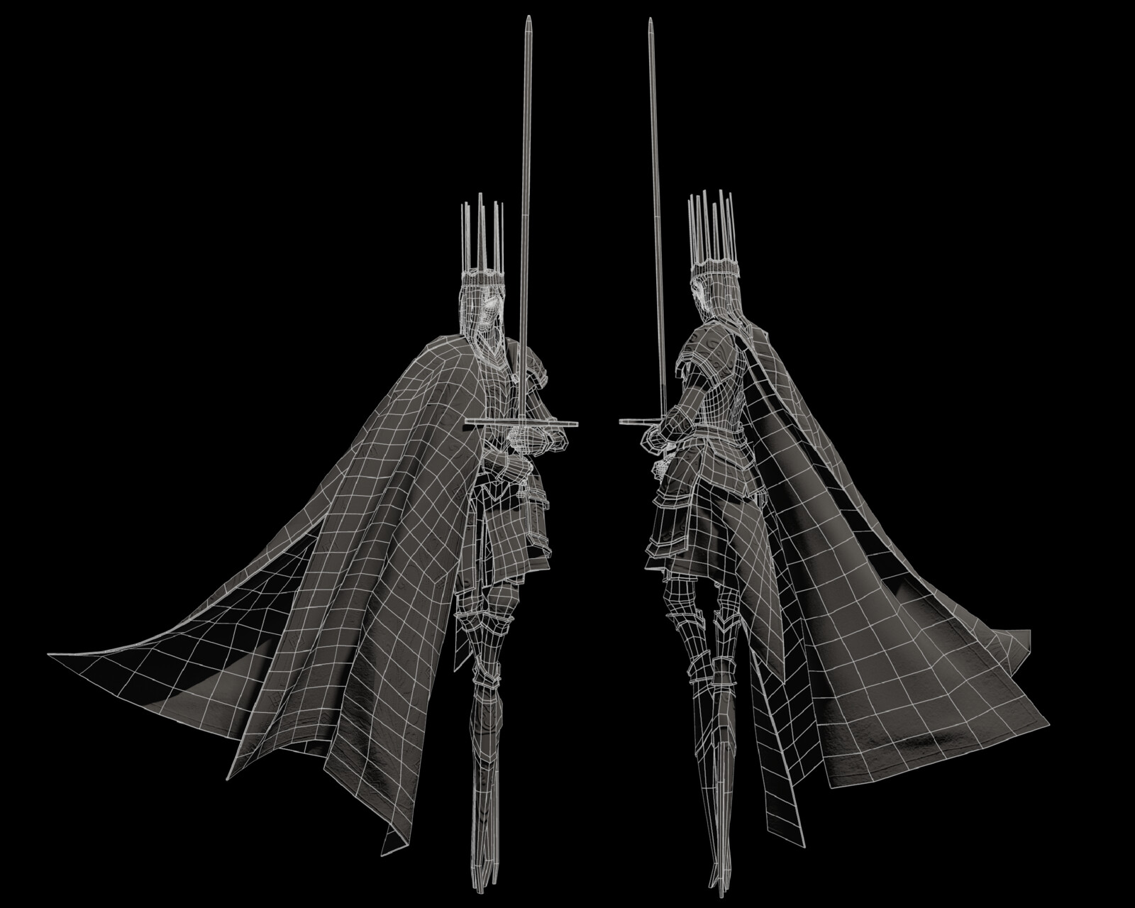 Wireframe of low poly model with 37072 Tris
