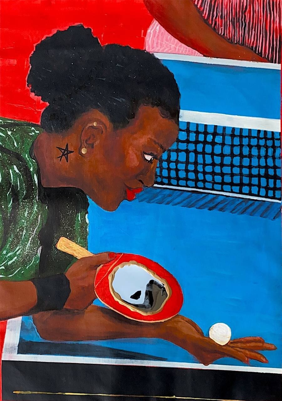 Title: Serve.
Media: Acrylic, magic mirror, canvas.
Size: 73 x 53 cm / 28.75 x 20.5 inches.
Year: 2024.