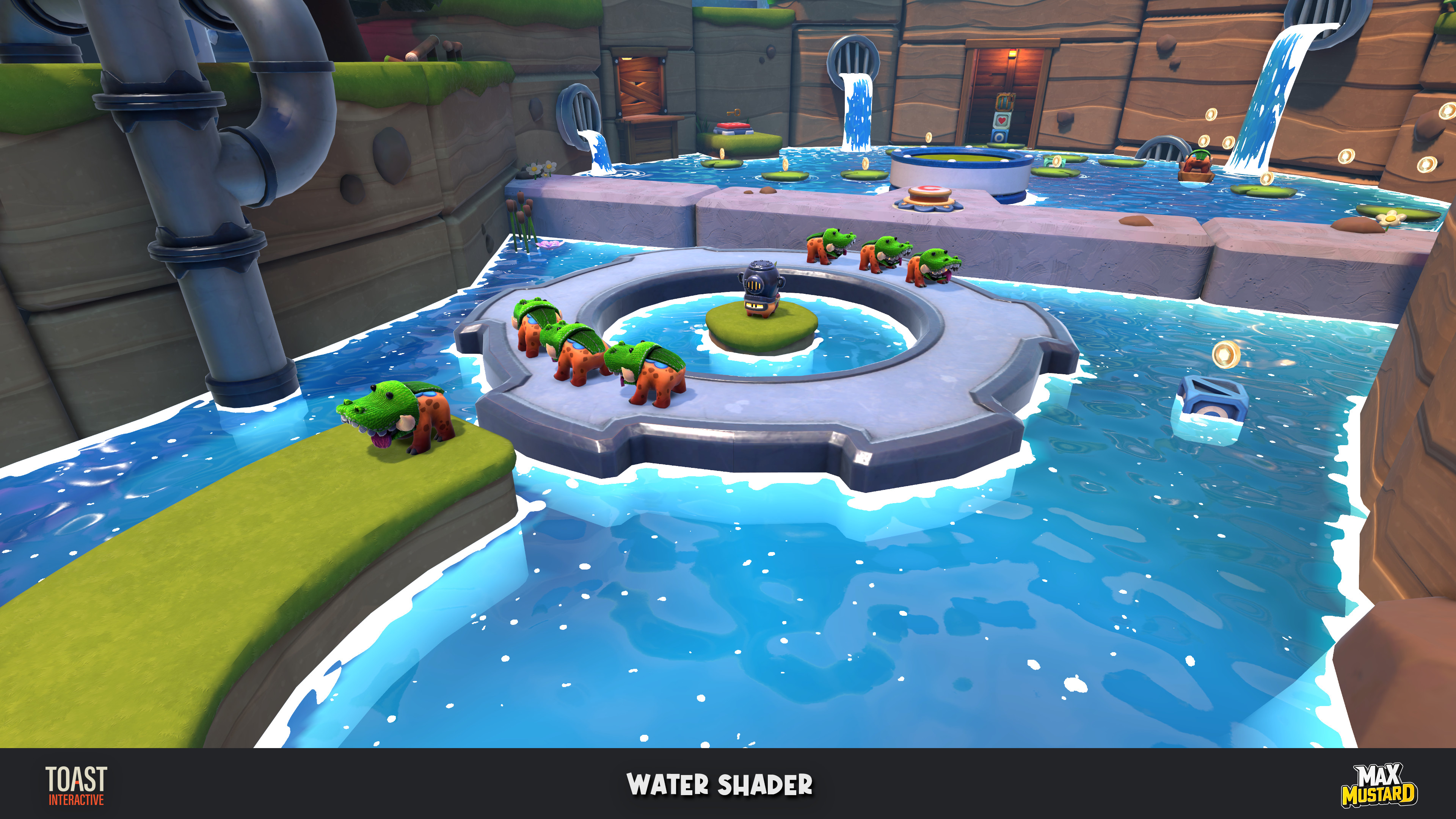 Water Shader for the PS5 version of the project. It included multiple tricks such as fake transparency using depth sampling, edge detection for white wash, animated waves, animated white wash, subtle wave displacement and flickering water specs.