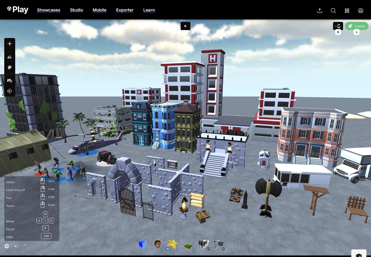 A selection of some of the assets I built in the game creator.