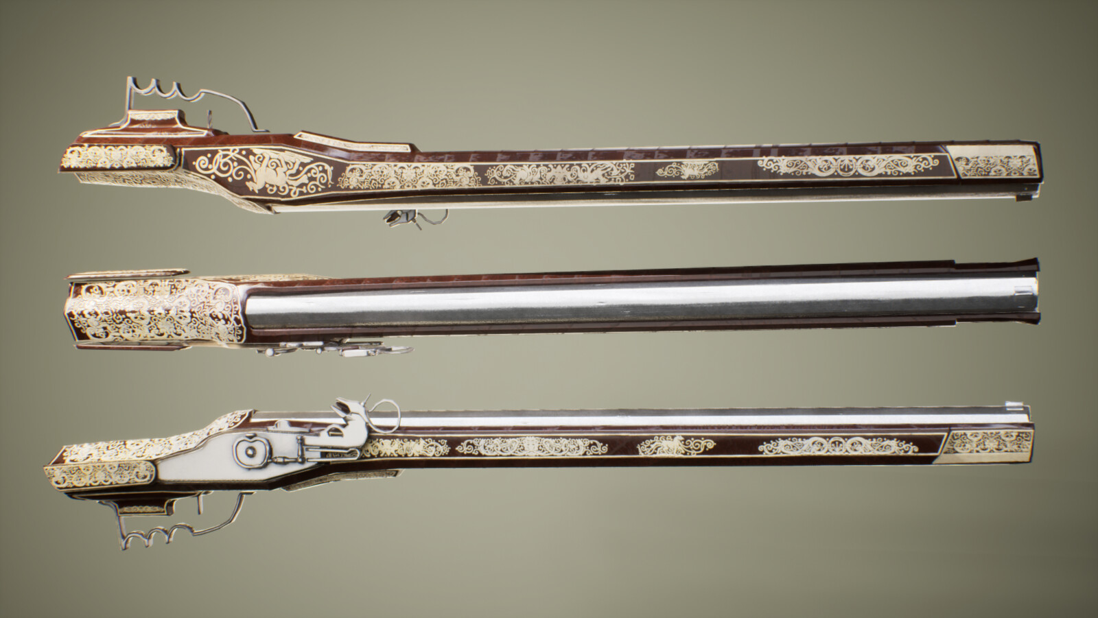 German Wheellock Musket - Side View + Top VIew