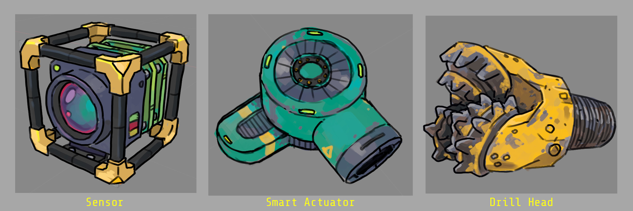 I also created several of the intermediates myself, starting with concepts and reference while working closely with our designers to ensure that the ideas fit their specs. This was critical as intermediates got more abstract and "sci-fi" later on.