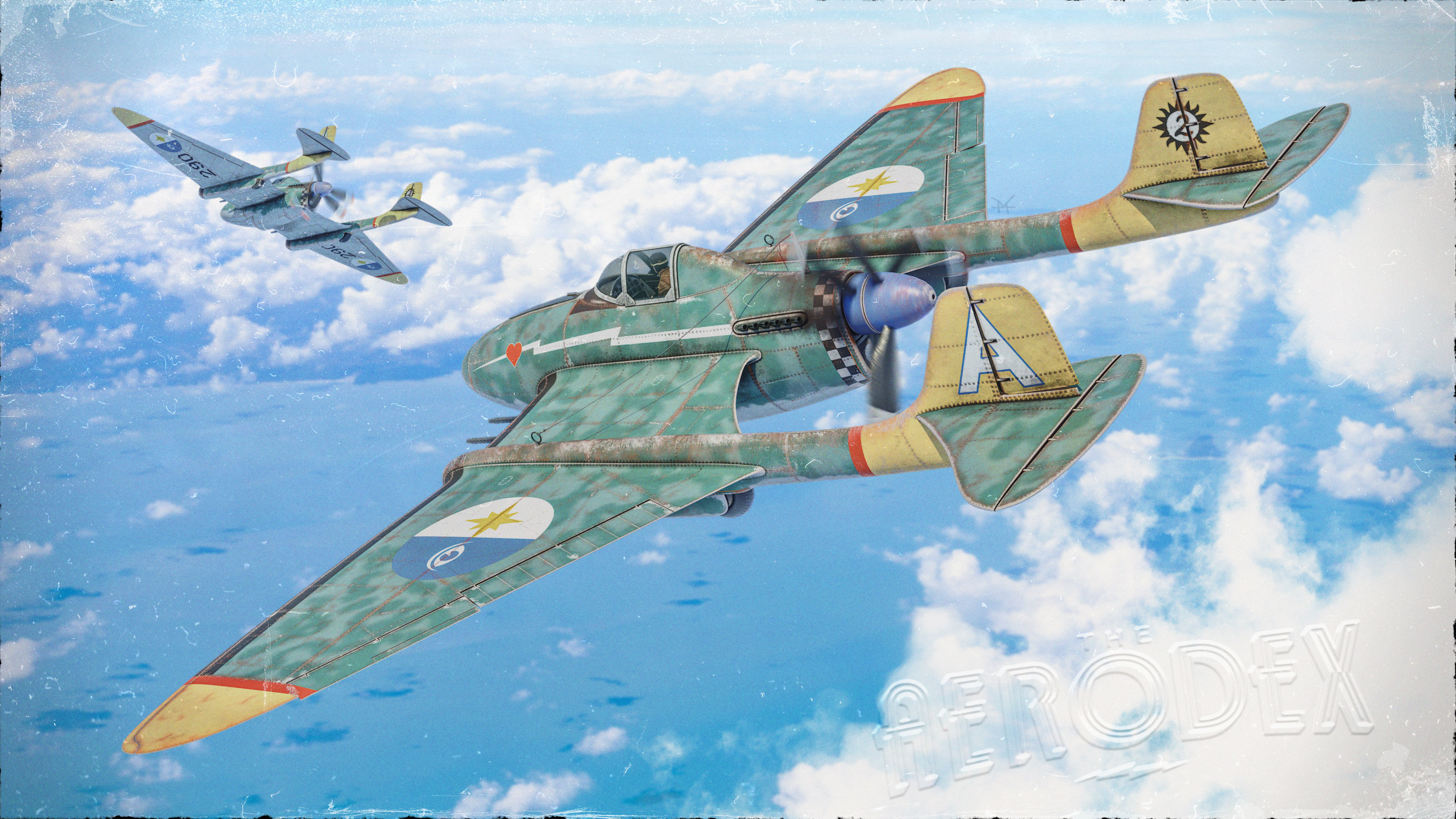 A pair of Avrodyne Av-61 Imagos, belonging to the Wanderers' Guild, soar high above the Shallow Seas on patrol.