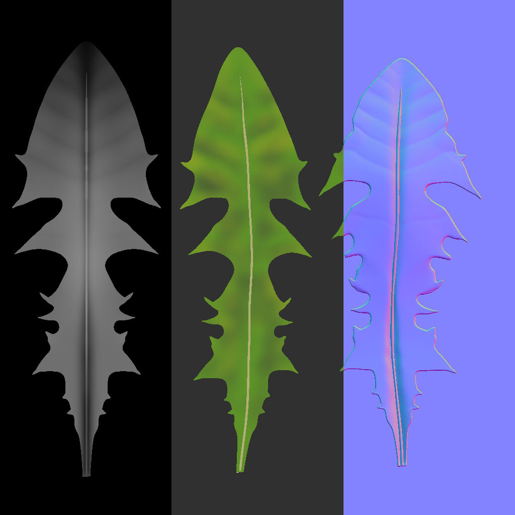 Dandelion leaves, Zbrush sculpt maps