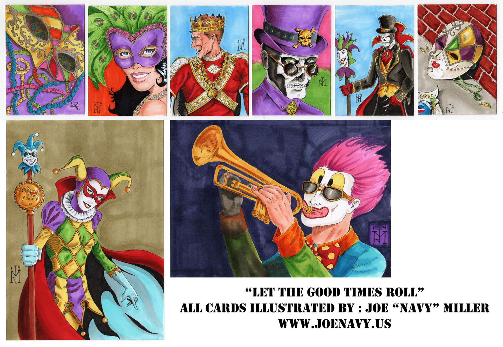Sketchcards produced for a Mardi Gras themed set. All traditional , 3.5" x 2.5" 