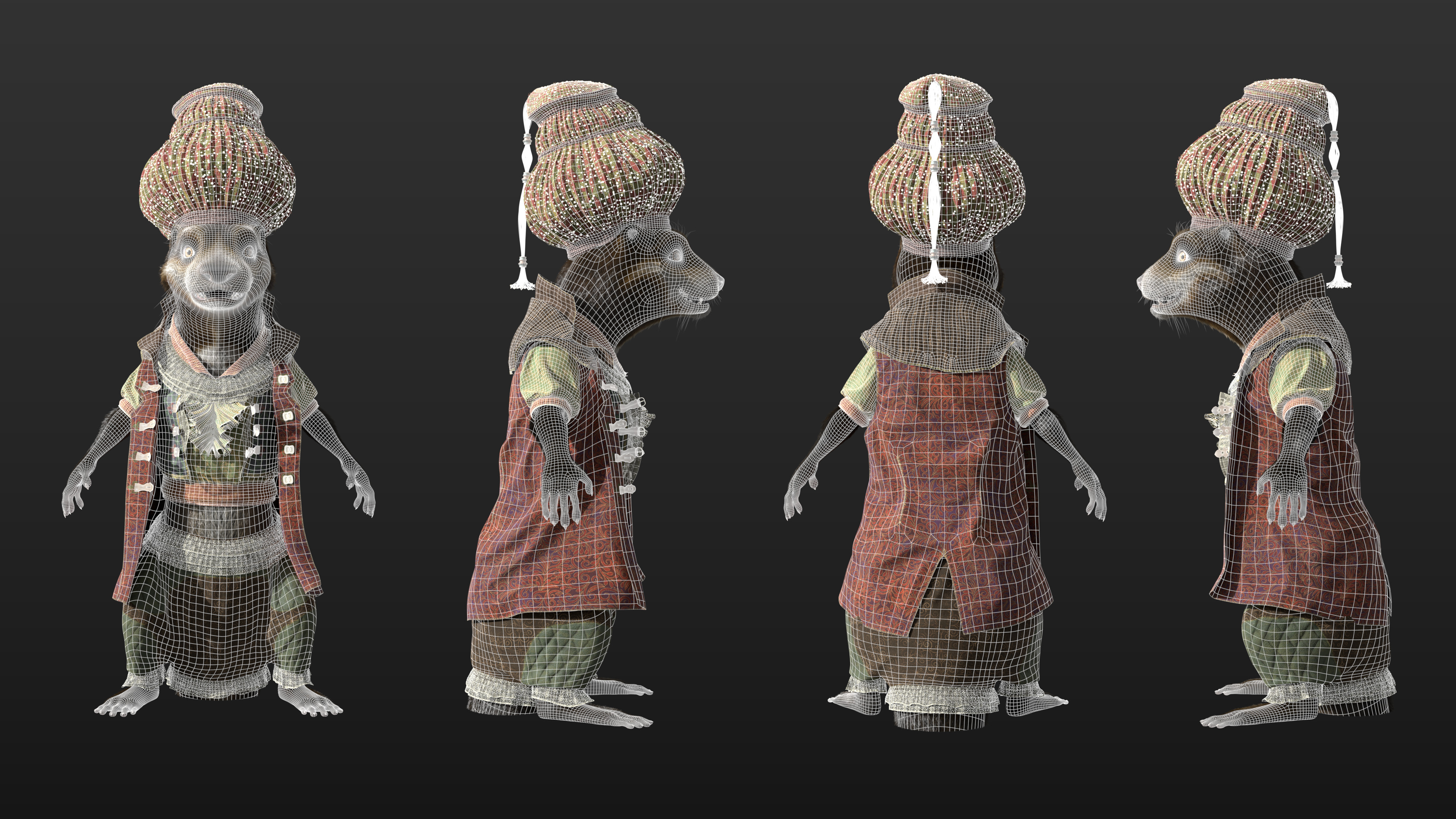 character A pose with mesh tesselation