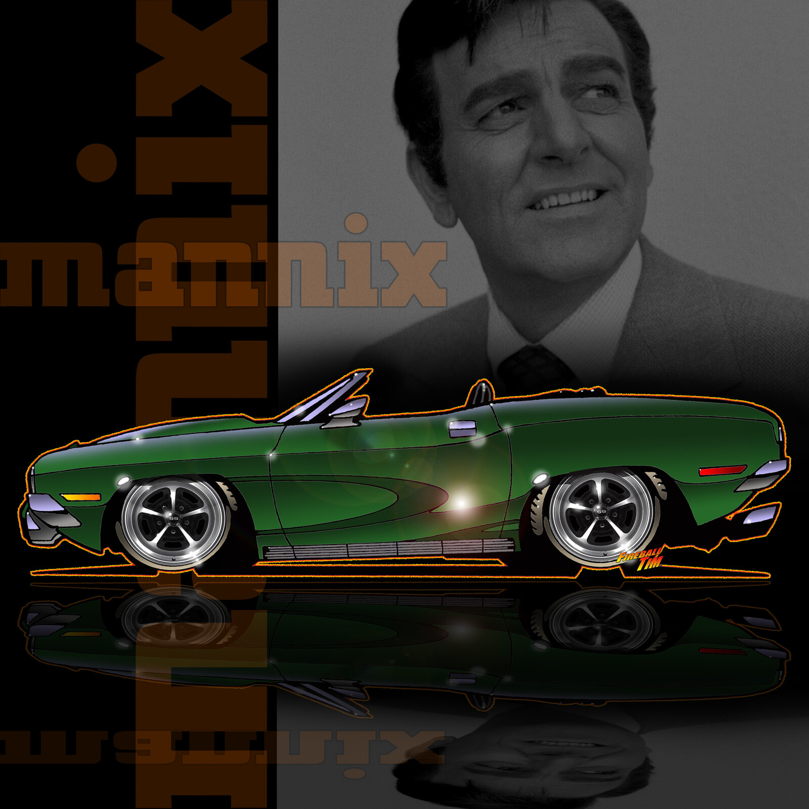 Mannix Plymouth Cuda TV Car Art by Fireball Tim