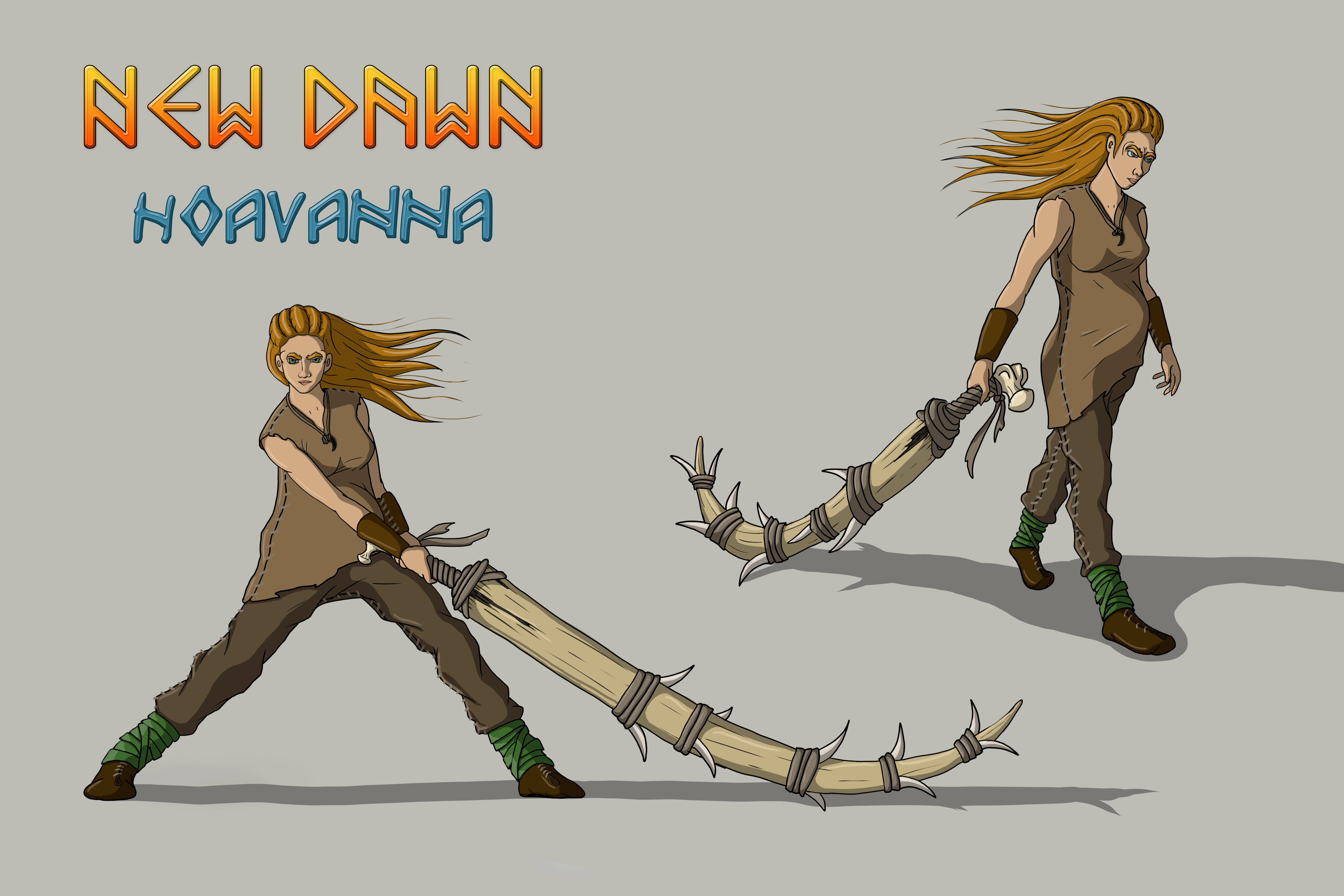Action poses with weapon.
