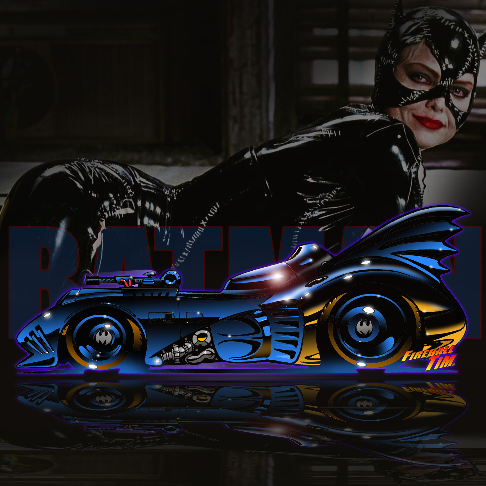 1989 Batmobile Catwoman Art by Fireball Tim