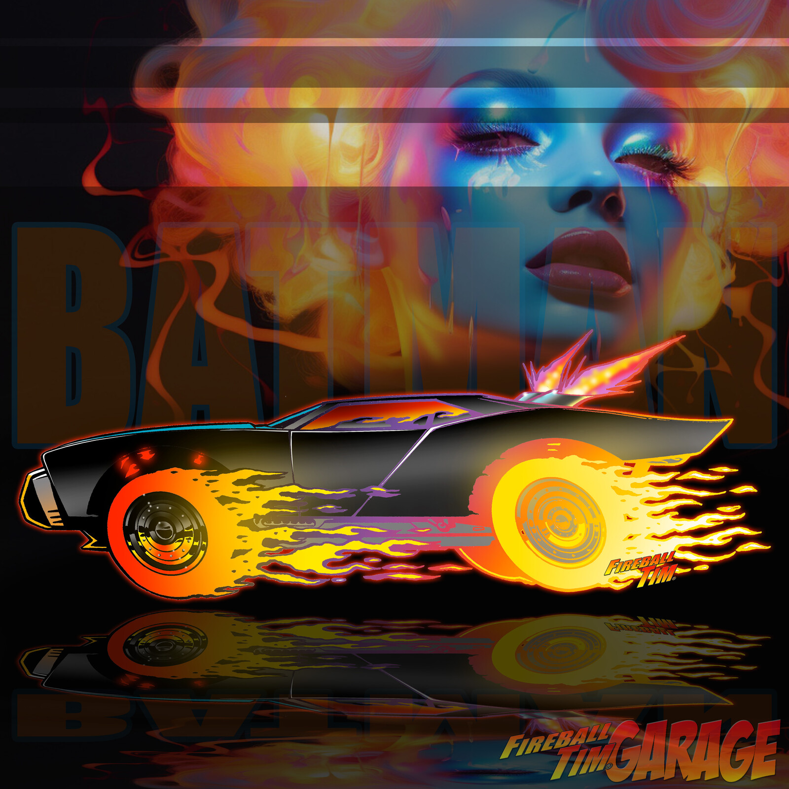 The Batman Batmobile Art by Fireball Tim