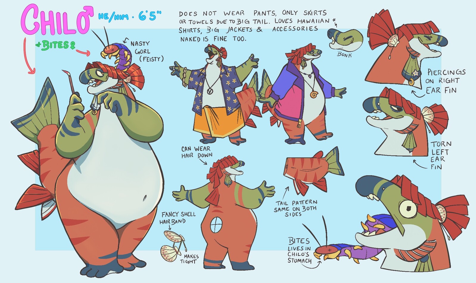 Full digital image of a reference sheet of Chilo and Bites, my primary mascots I use for a lot of my iconography.