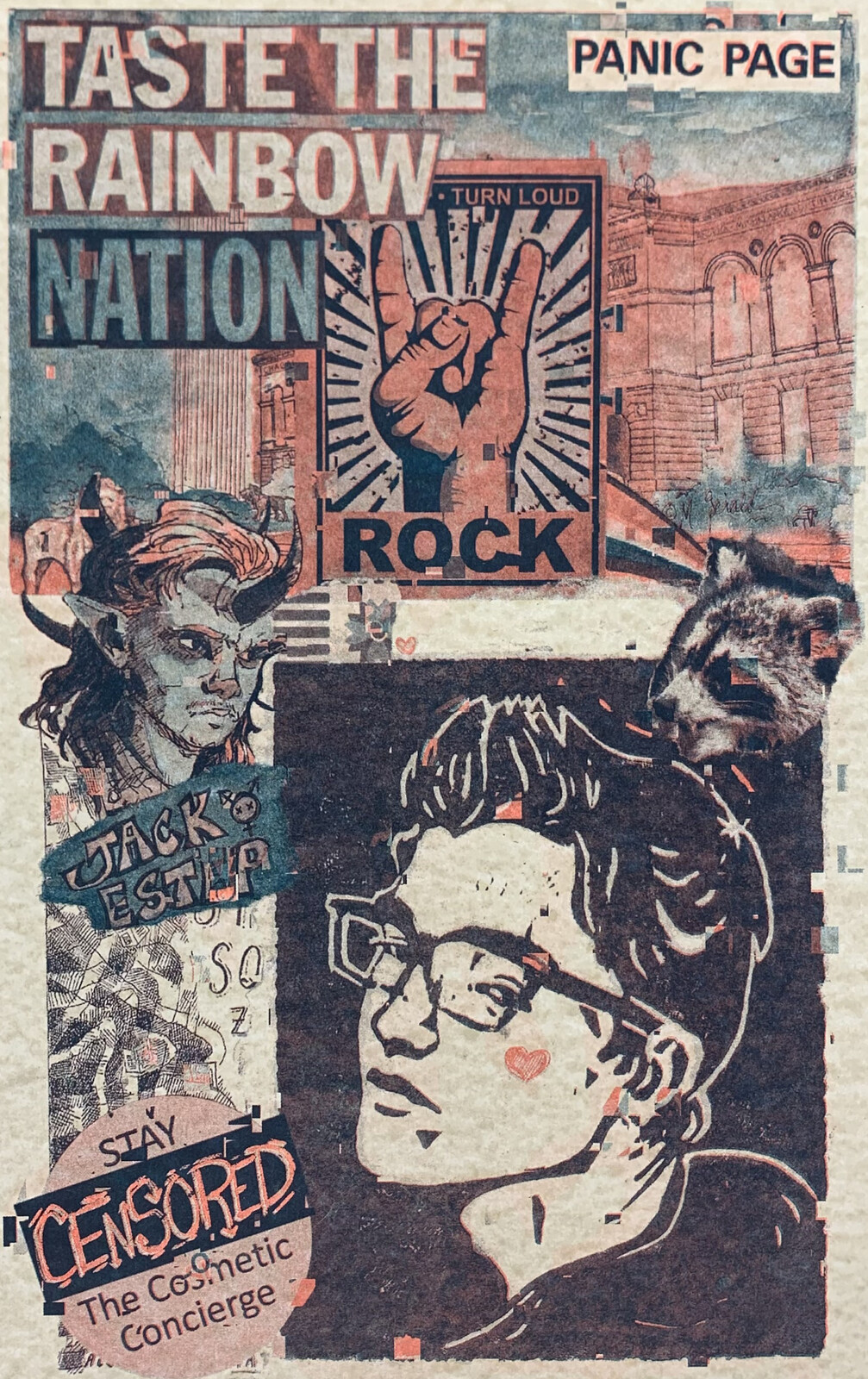 Risograph print of a collage made original for a queer anthology zine called "Queering Chicago".