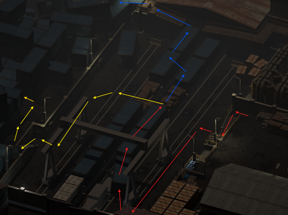 The second choice takes place in the Depot area, where the player must traverse a train car. Afterward, they can either take the stairs or test their jumping skills by climbing a broken ladder.
