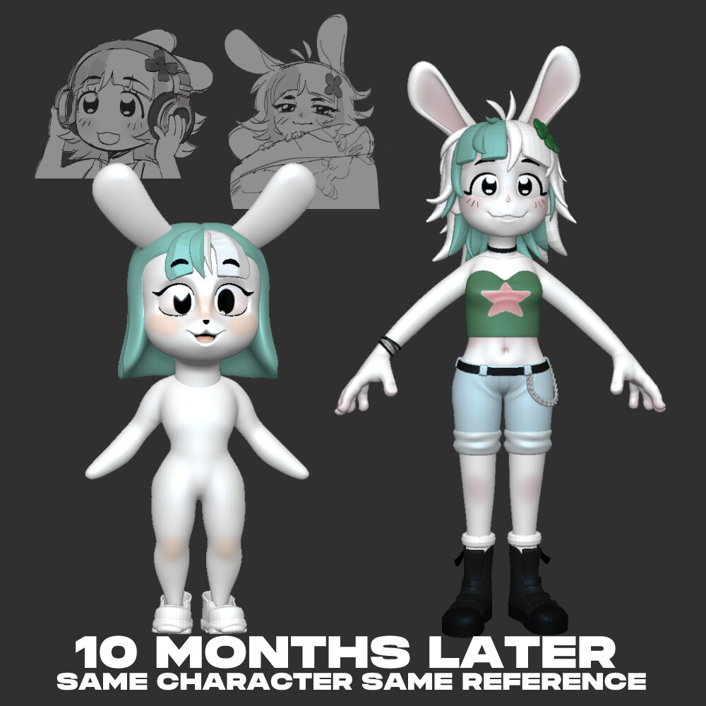I had tried sculpting this sona with the same references in march 2023, and the results were... terrible. Feels good to come back 10 months later and crush it. Practice makes perfect.