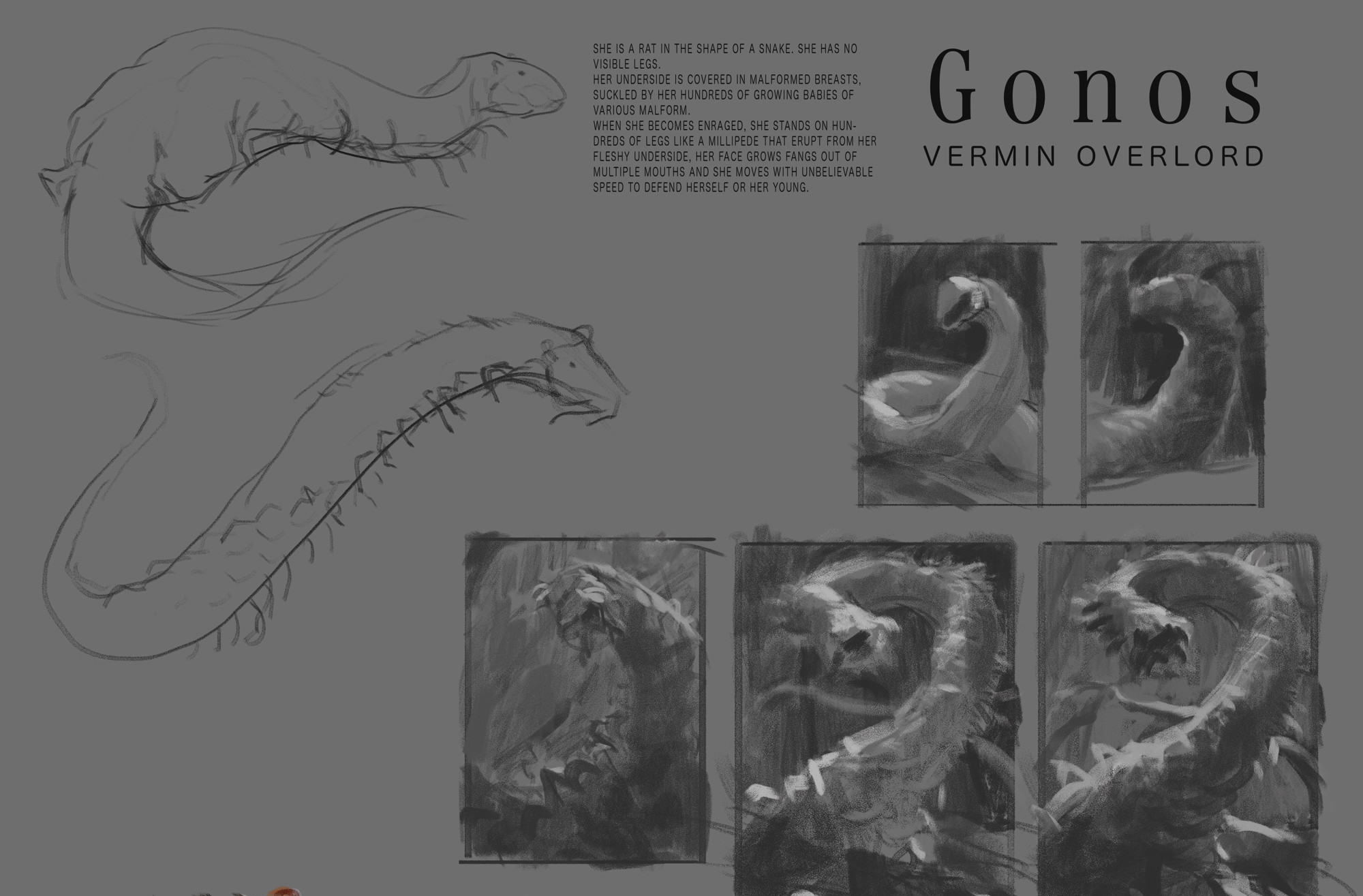 Initial body form sketches and composition sketches