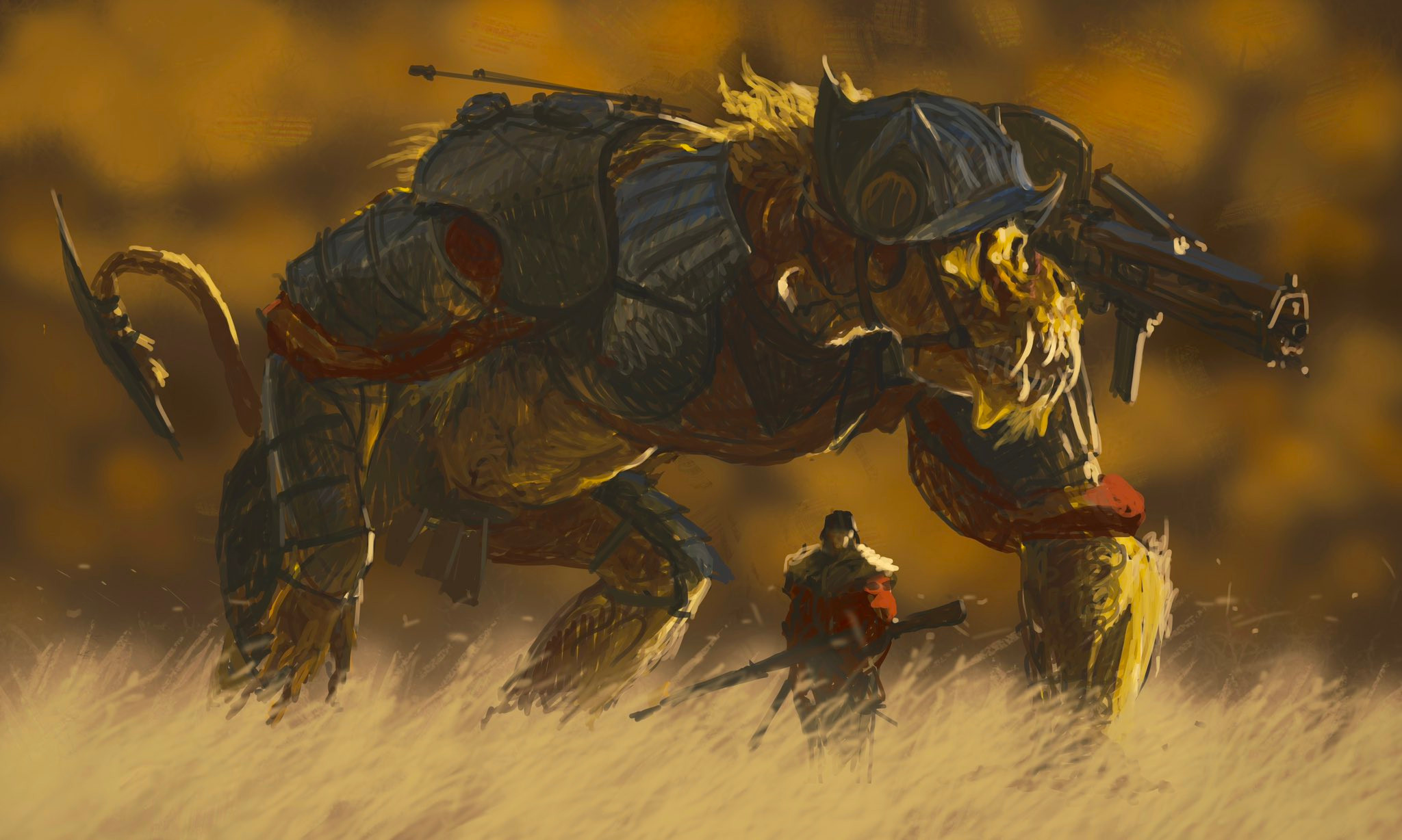 Armored creature and soldier