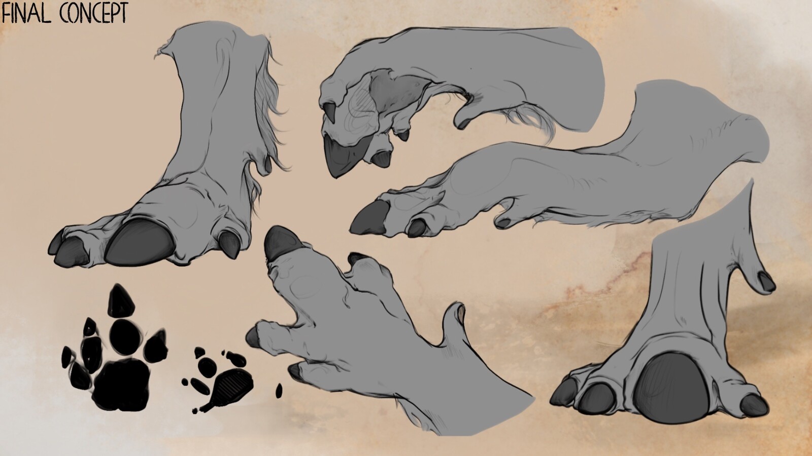 Humanoid feet push the idea further into the original mythology of half man half horse. Four toes and a ‘dew claw’ fifth thumb.  These toed are functional like the tapir - though they are also rubbery (like a mountain goat) to help them expend less energy