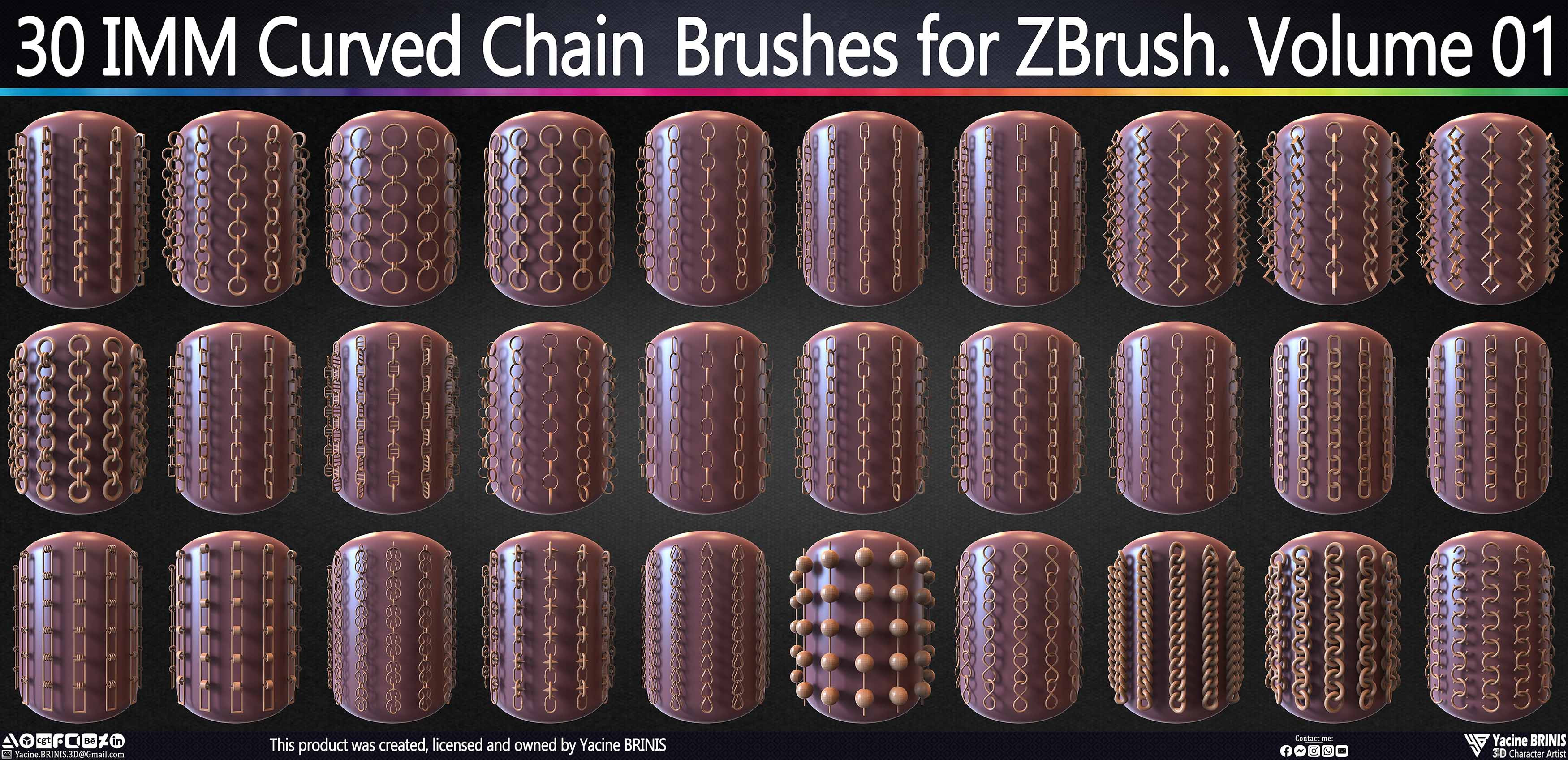 30 IMM Curved Chain Brushes for ZBrush Sculpted by Yacine BRINIS Set 002