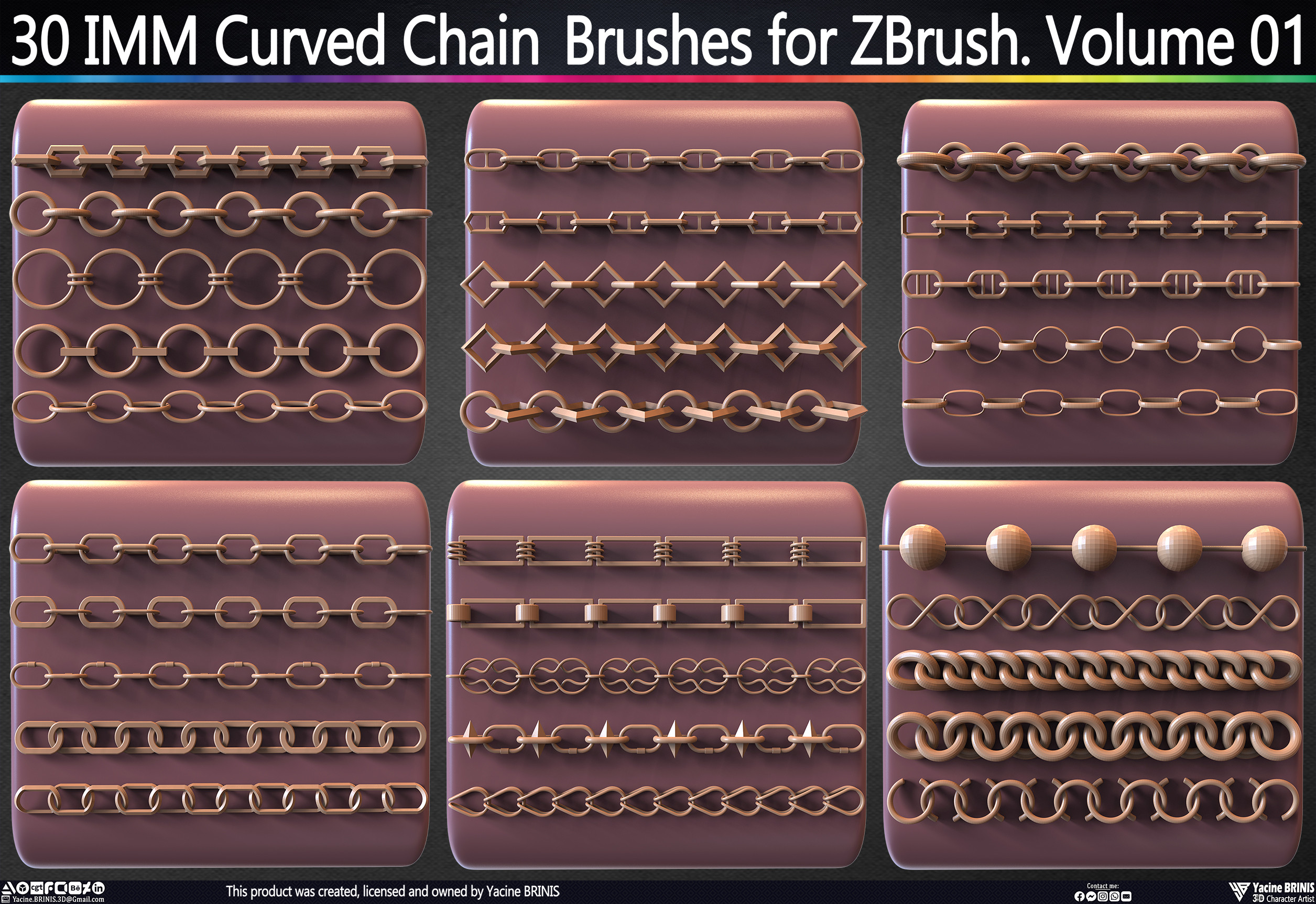 30 IMM Curved Chain Brushes for ZBrush Sculpted by Yacine BRINIS Set 006