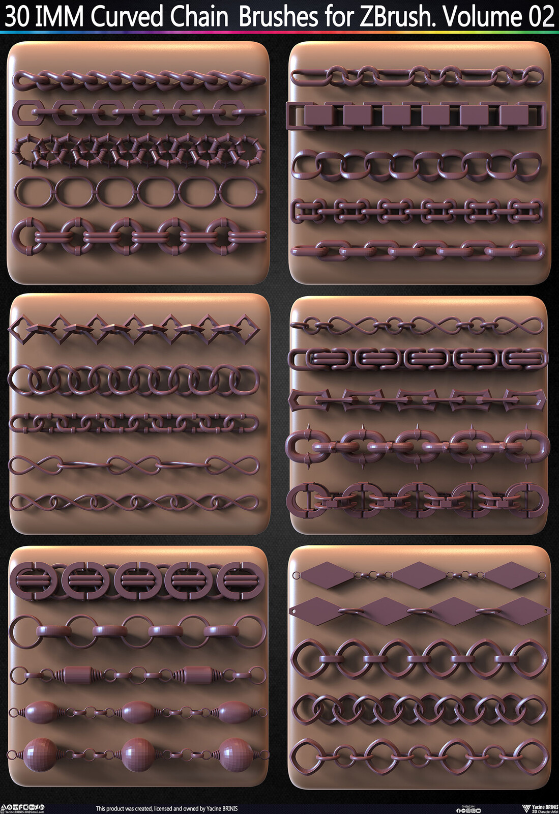 30 IMM Curved Chain Brushes for ZBrush Sculpted by Yacine BRINIS Set 010